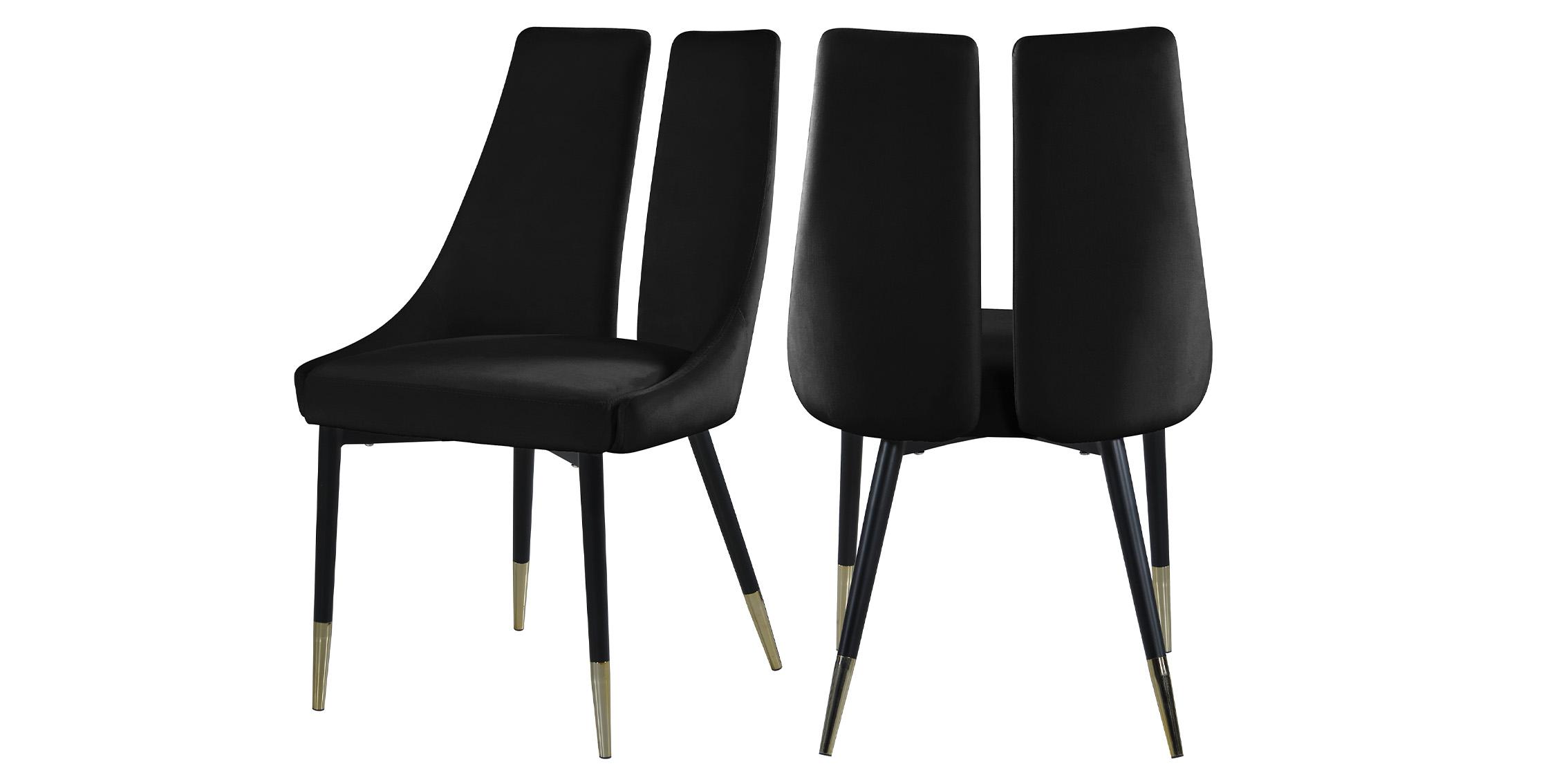 Contemporary, Modern Dining Chair Set SLEEK 944Black-C 944Black-C in Gold, Black Velvet