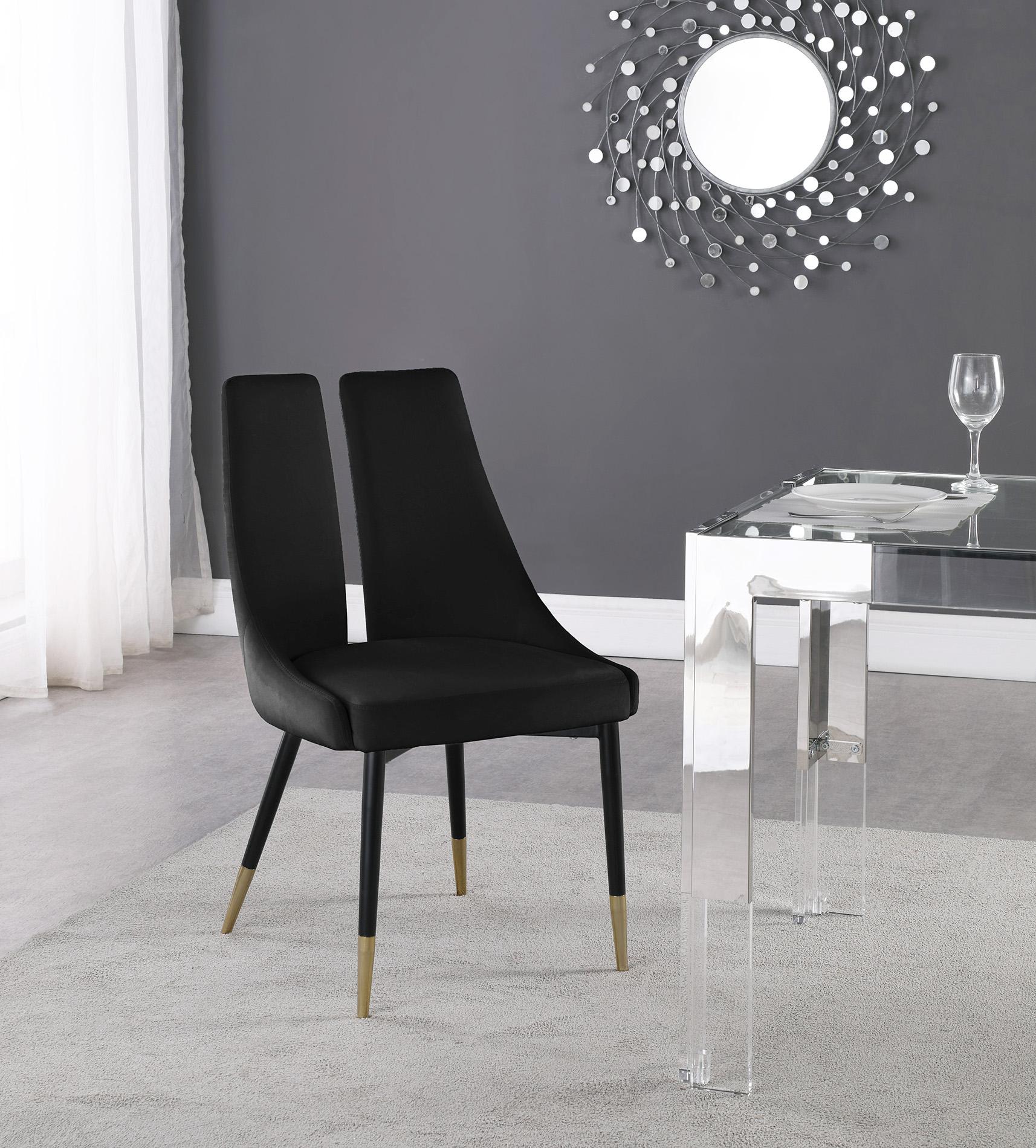 

    
Glam Black Velvet Dining Chair Set 2Pcs SLEEK 944Black-C Meridian Contemporary
