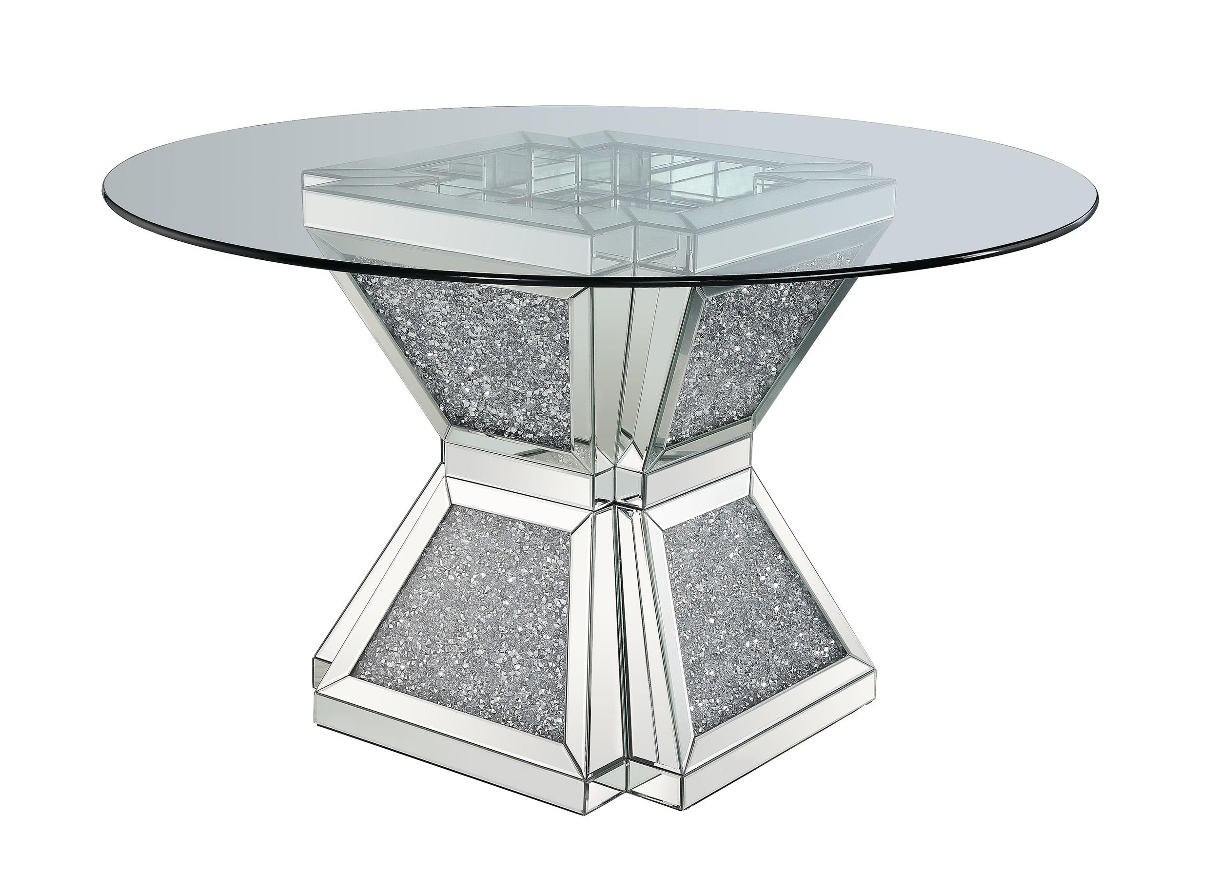 Contemporary, Transitional Dining Table Noralie 72960 in Mirrored, Silver 