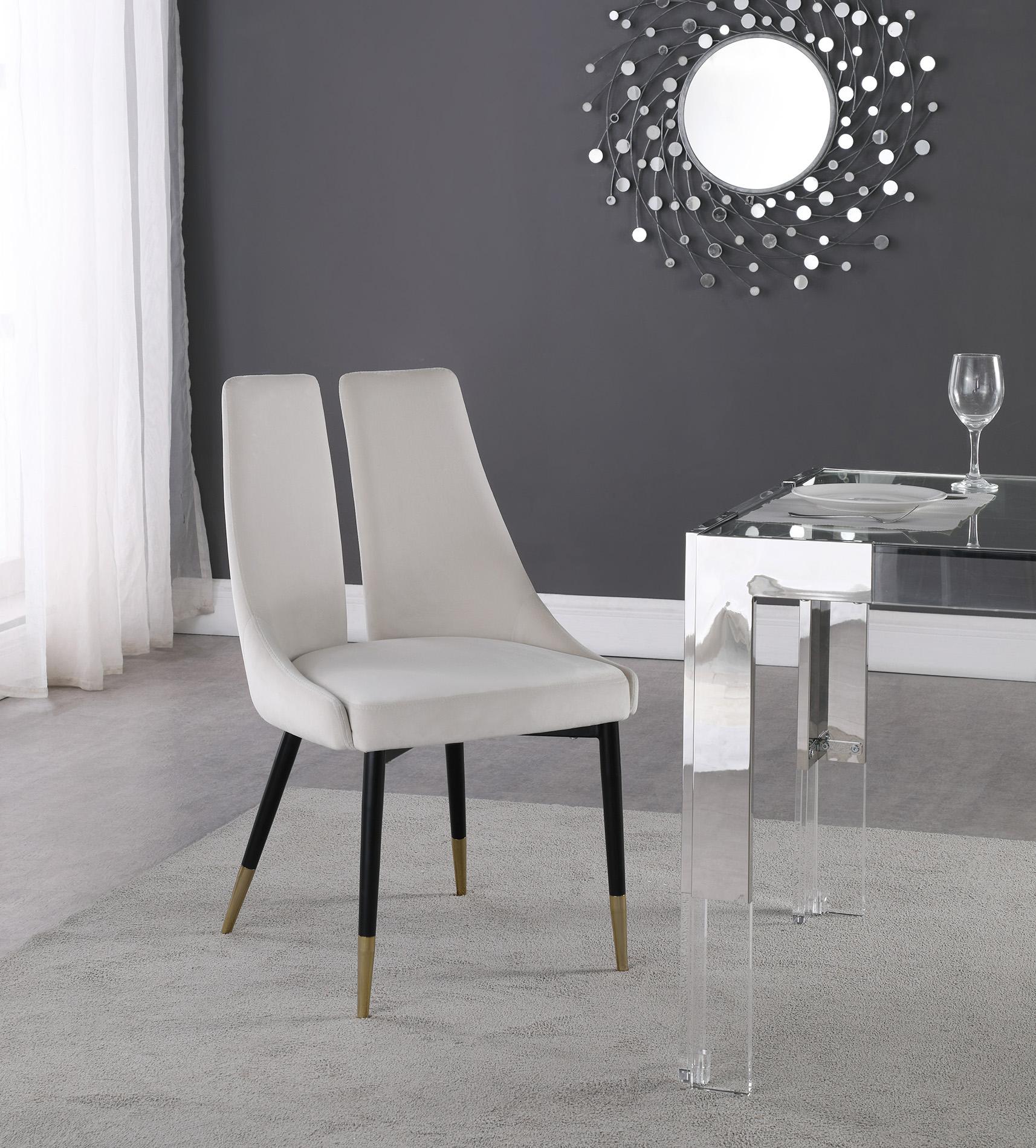 

    
Glam Cream Velvet Dining Chair Set 2Pcs SLEEK 944Cream-C Meridian Contemporary
