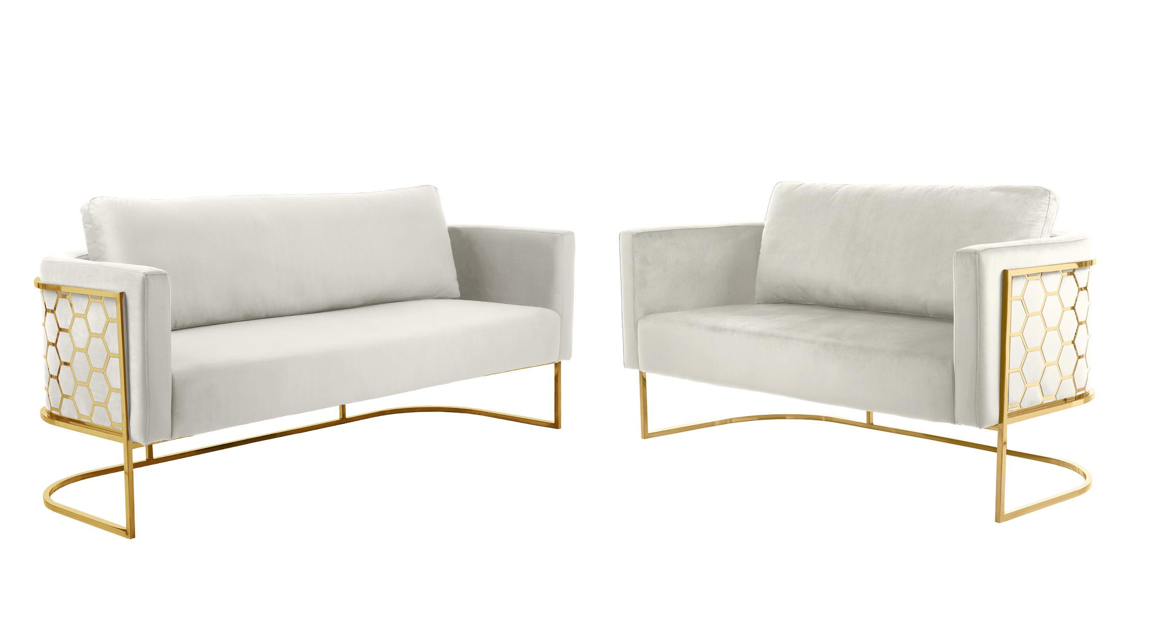 Contemporary Sofa Set CASA 692Cream-S-Set-2 692Cream-S-Set-2 in Cream, Gold Velvet