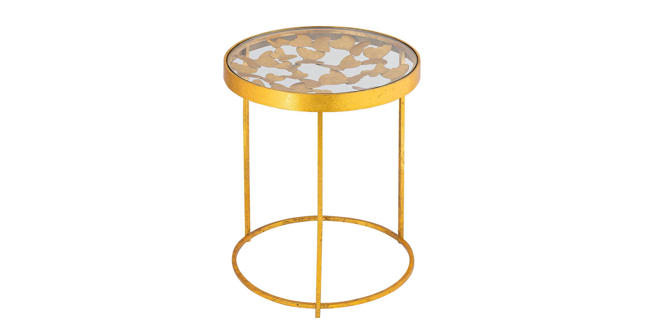 

    
Glam Gold Foil & Glass Top End Table BUTTERFLY 470-E Meridian Modern
