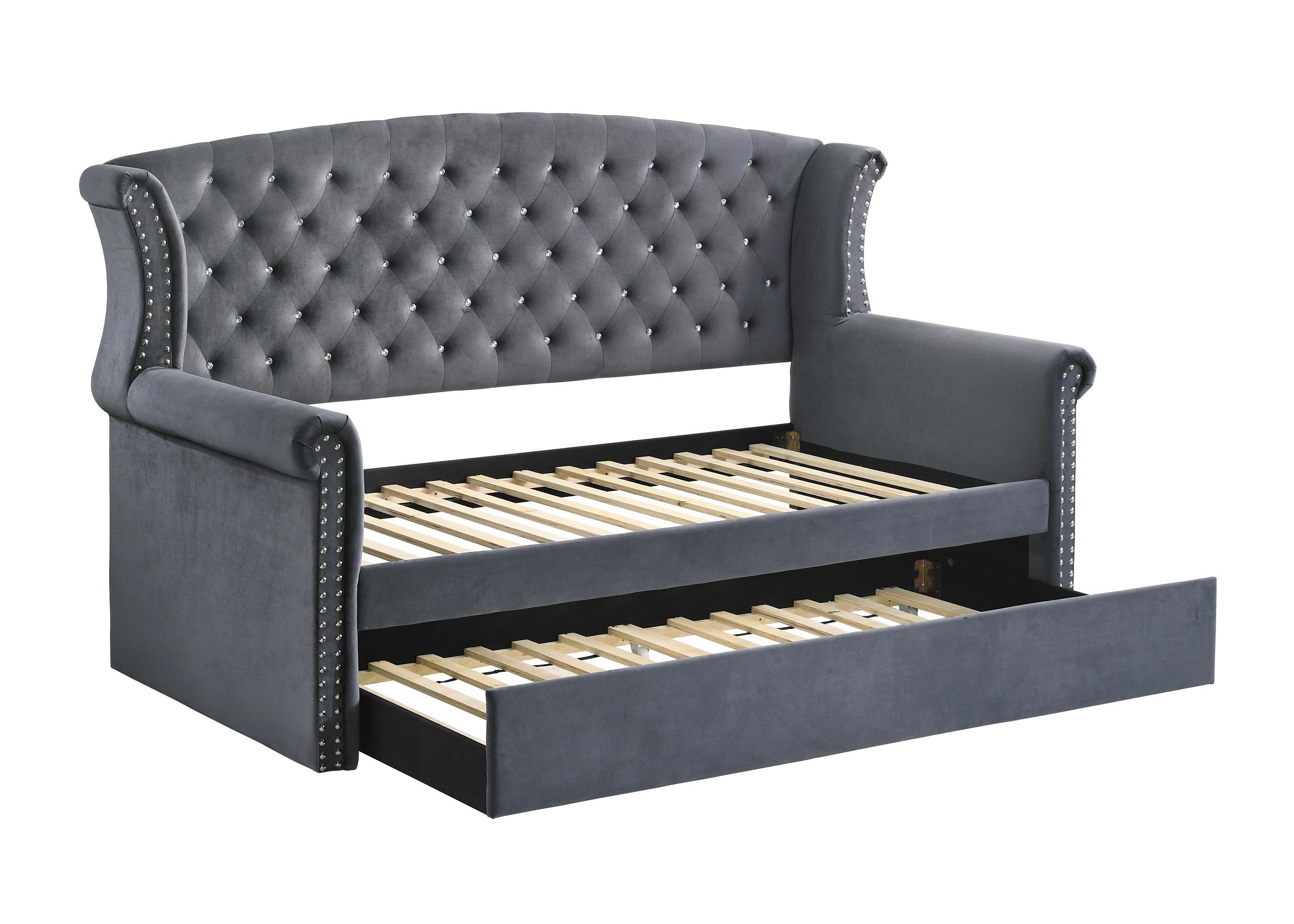 

    
Glam Gray Velvet Twin Daybed w/Trundle Coaster 300641 Scarlett
