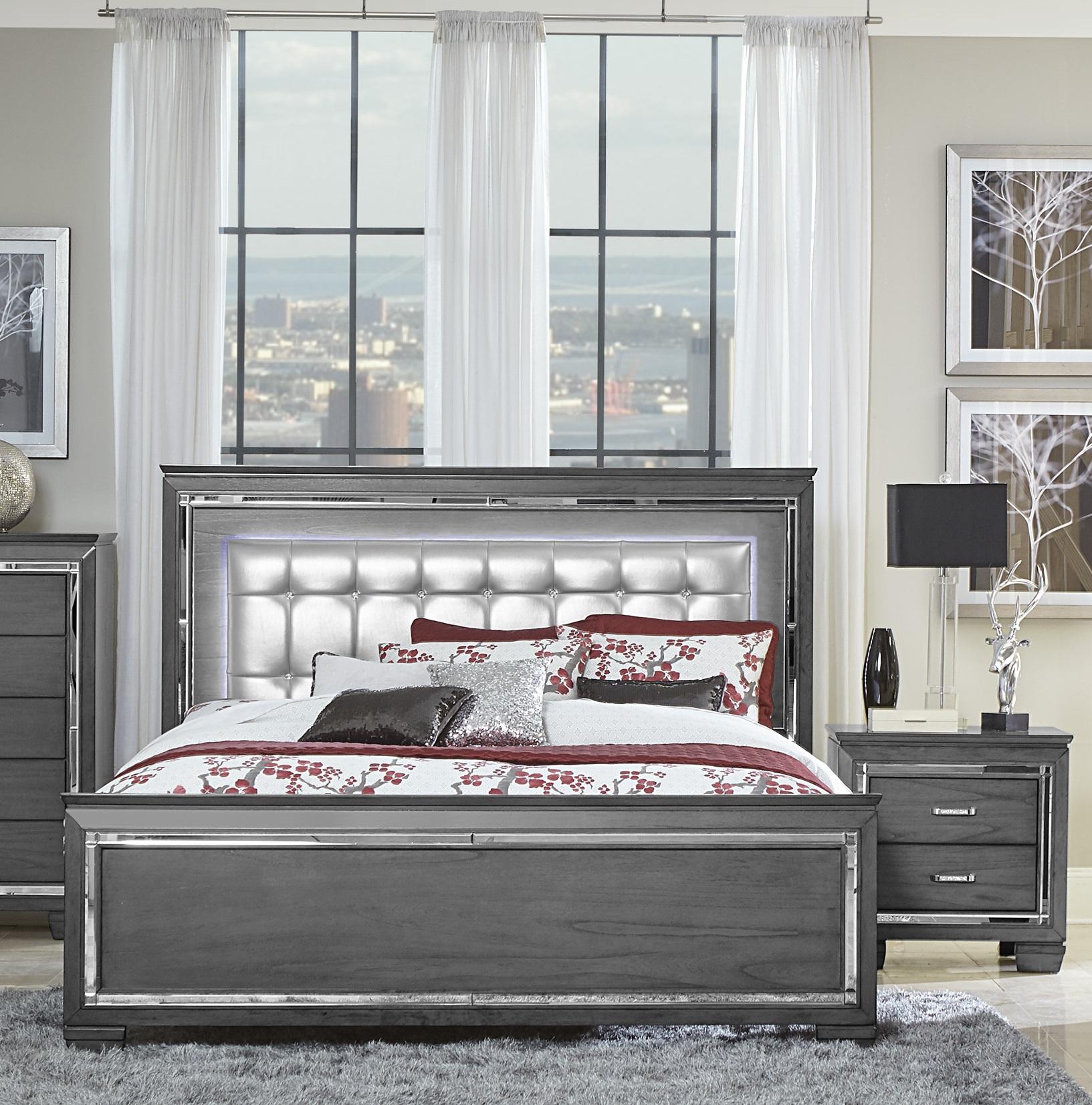 Modern Bedroom Set 1916FGY-1-3PC Allura 1916FGY-1-3PC in Gray Faux Leather