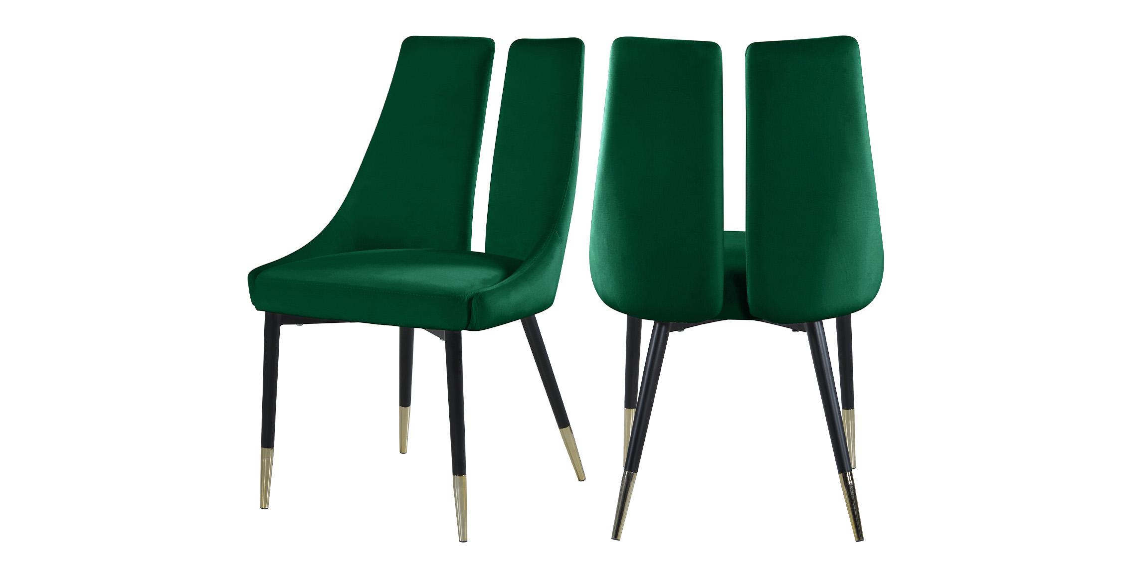 Contemporary, Modern Dining Chair Set SLEEK 944Green-C 944Green-C in Green, Gold Velvet