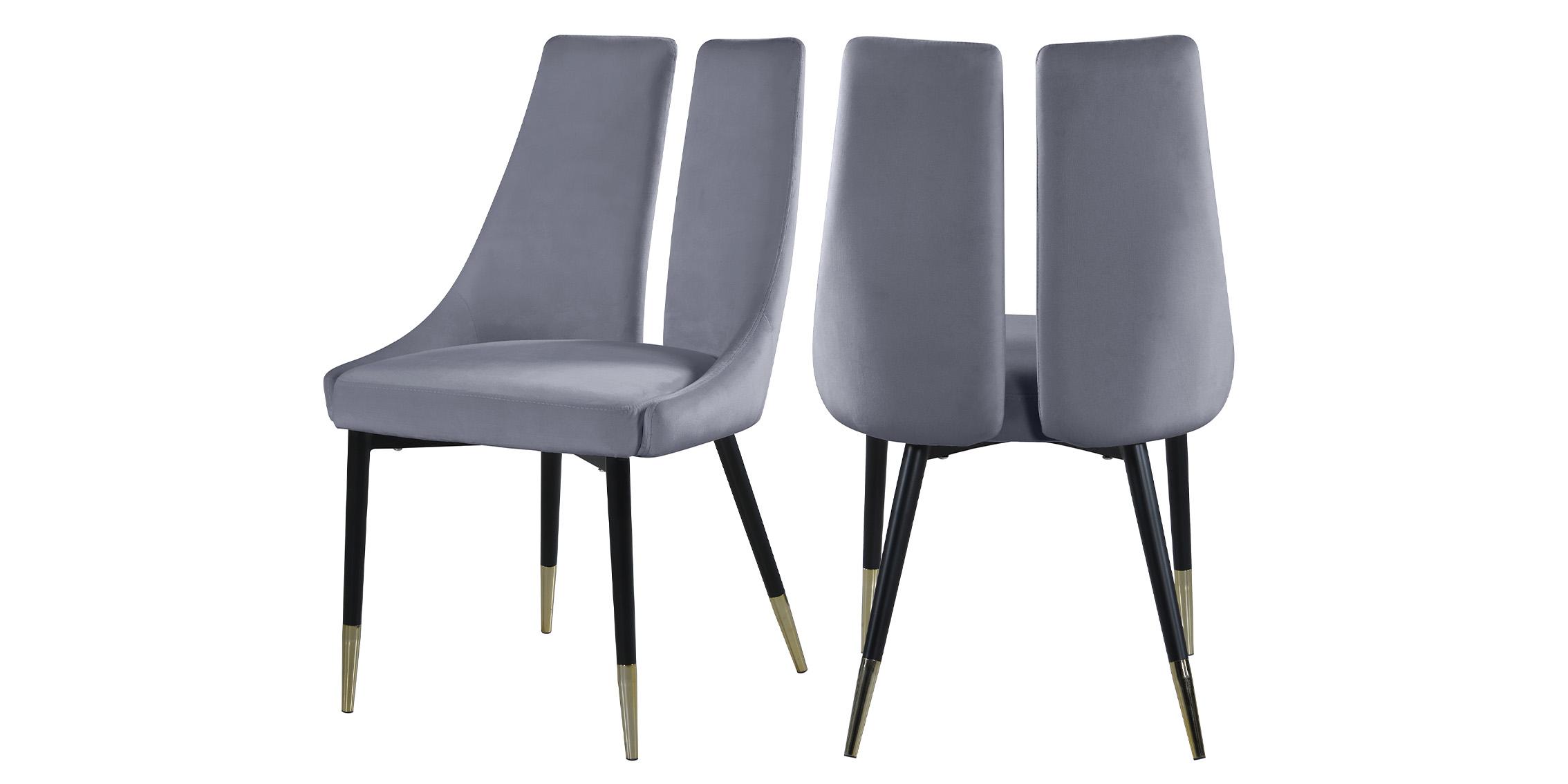 

    
Glam Grey Velvet Dining Chair Set 2Pcs SLEEK 944Grey-C Meridian Contemporary
