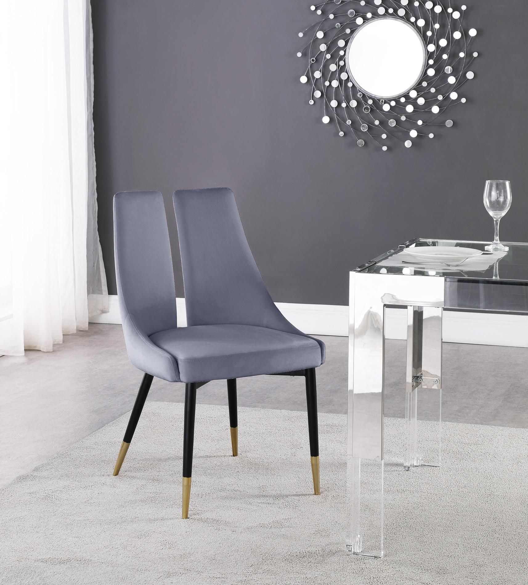 

    
Glam Grey Velvet Dining Chair Set 2Pcs SLEEK 944Grey-C Meridian Contemporary
