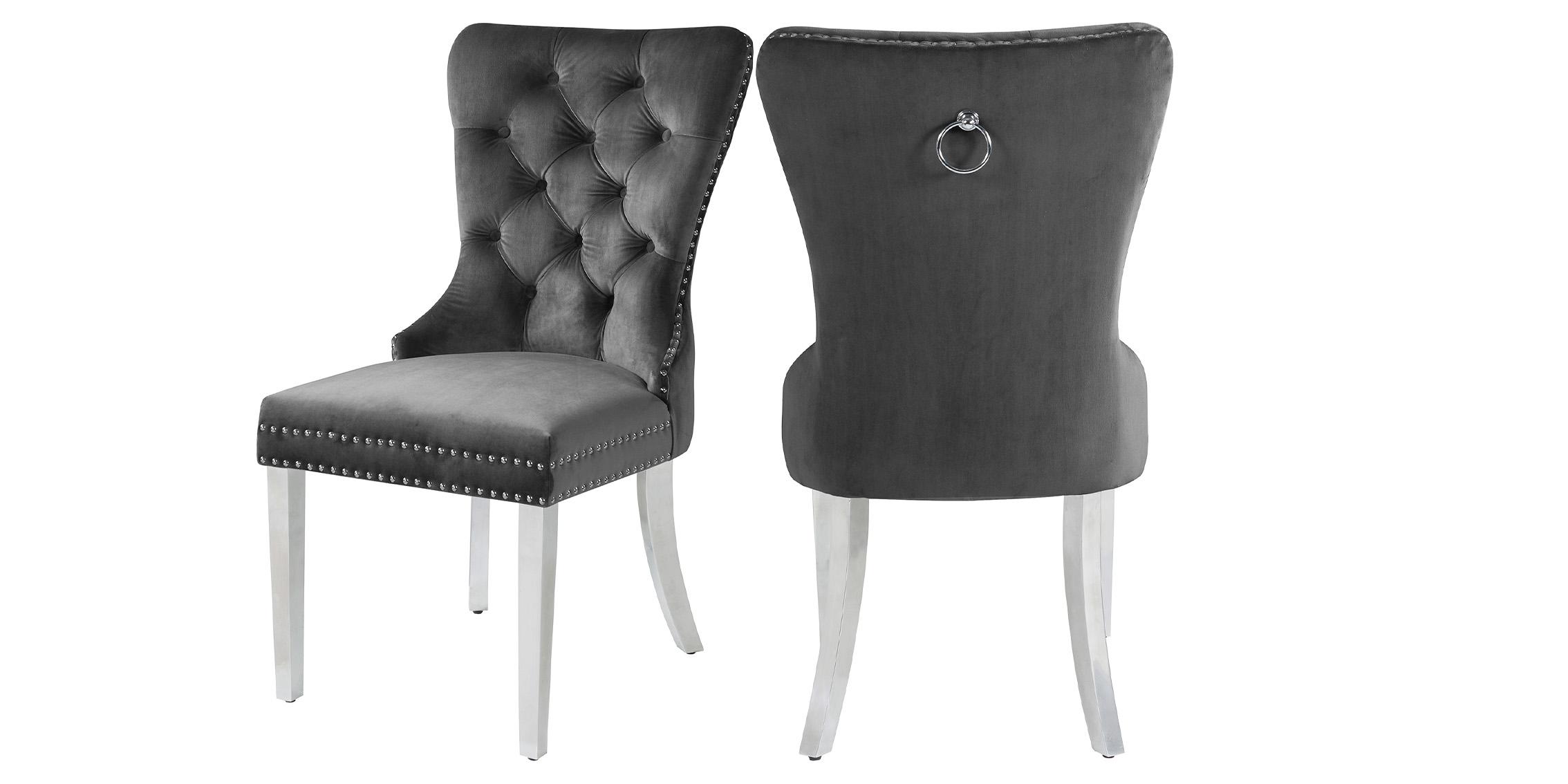 

    
Glam Grey Velvet Tufted Dining Chairs Set 2Pcs 743Grey-C CARMEN Meridian
