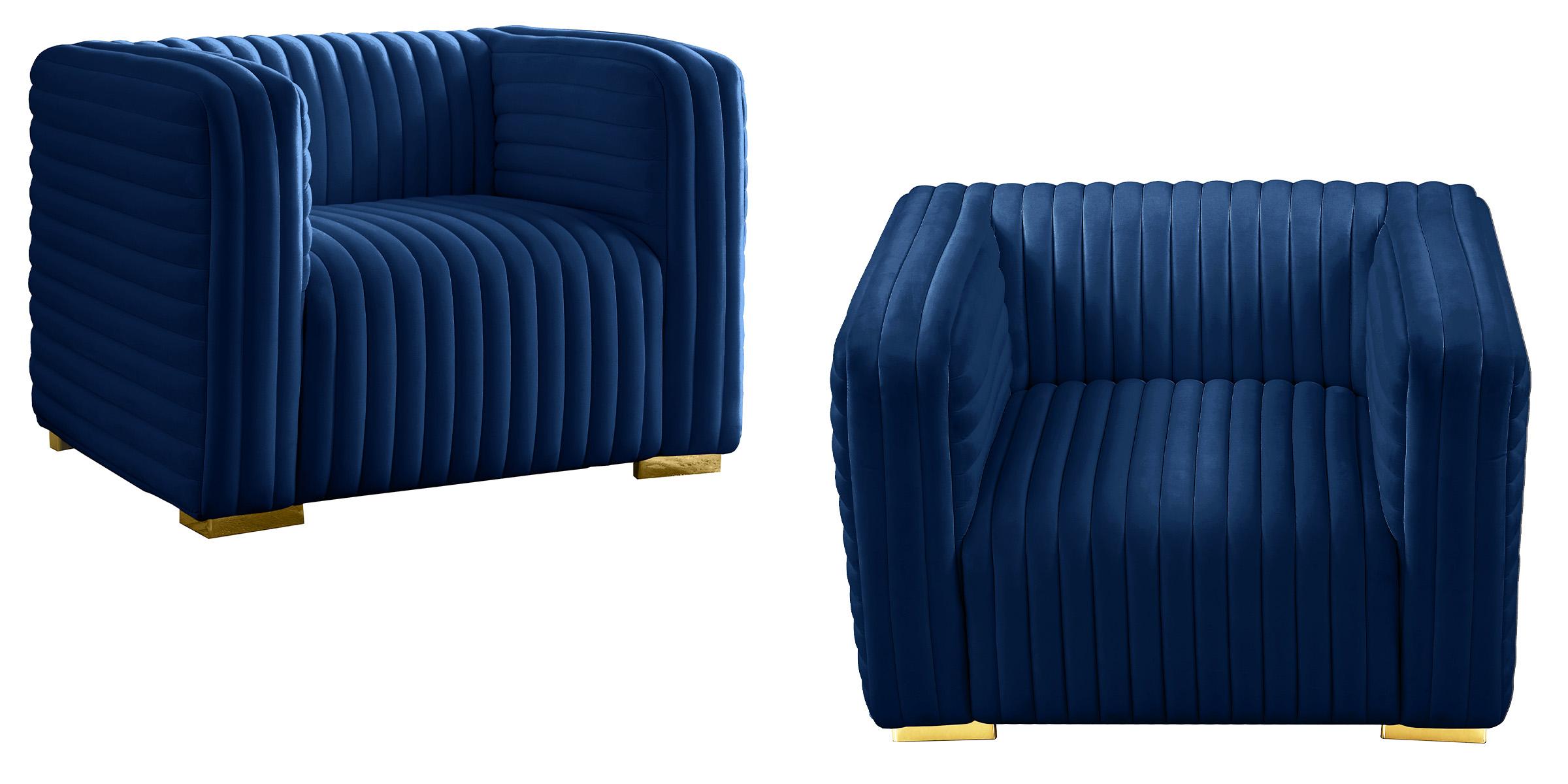 

    
Glam NAVY Velvet Channel Tufted Chair Set 2Pcs Ravish 640Navy-C Meridian Modern
