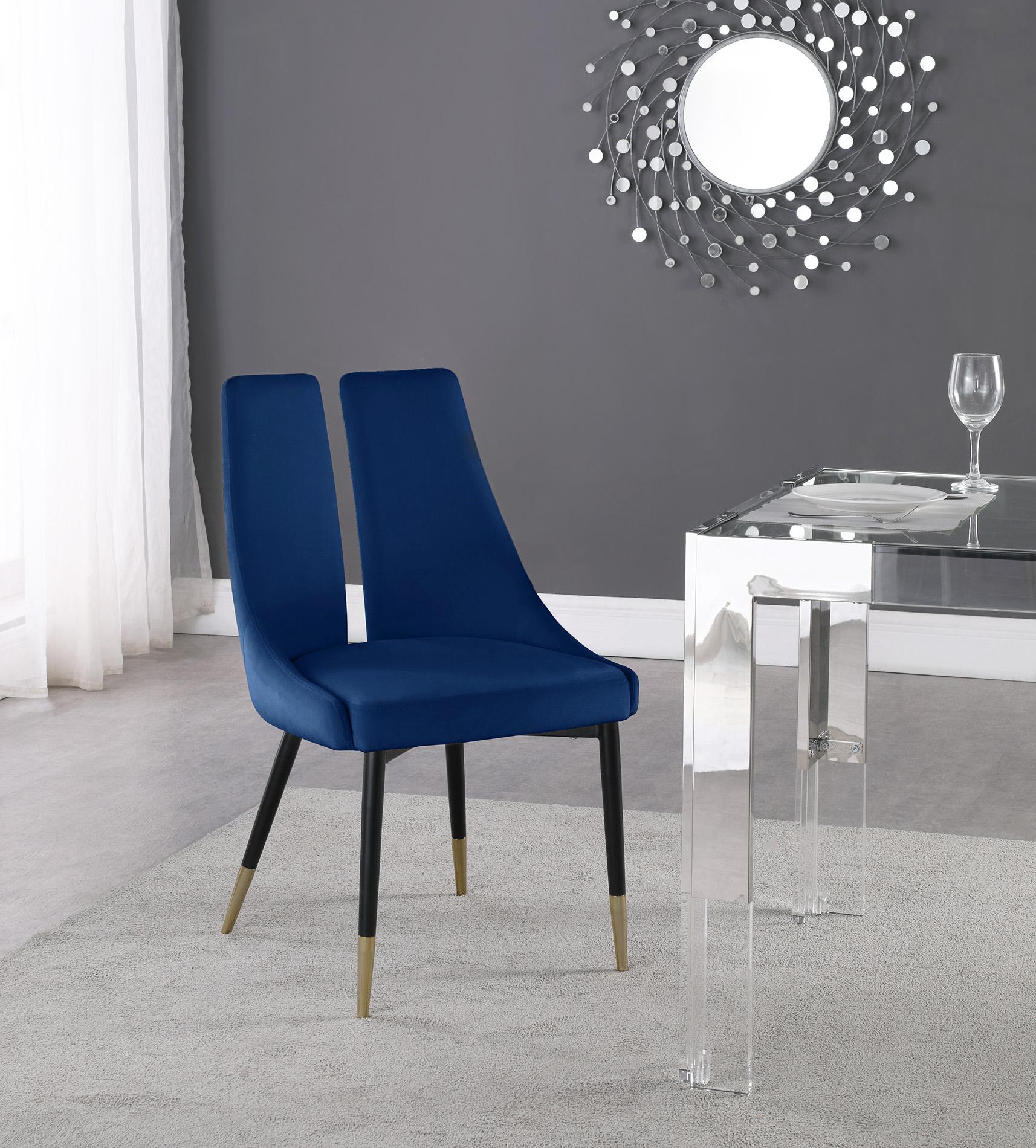 

    
Glam Navy Velvet Dining Chair Set 2Pcs SLEEK 944Navy-C Meridian Contemporary
