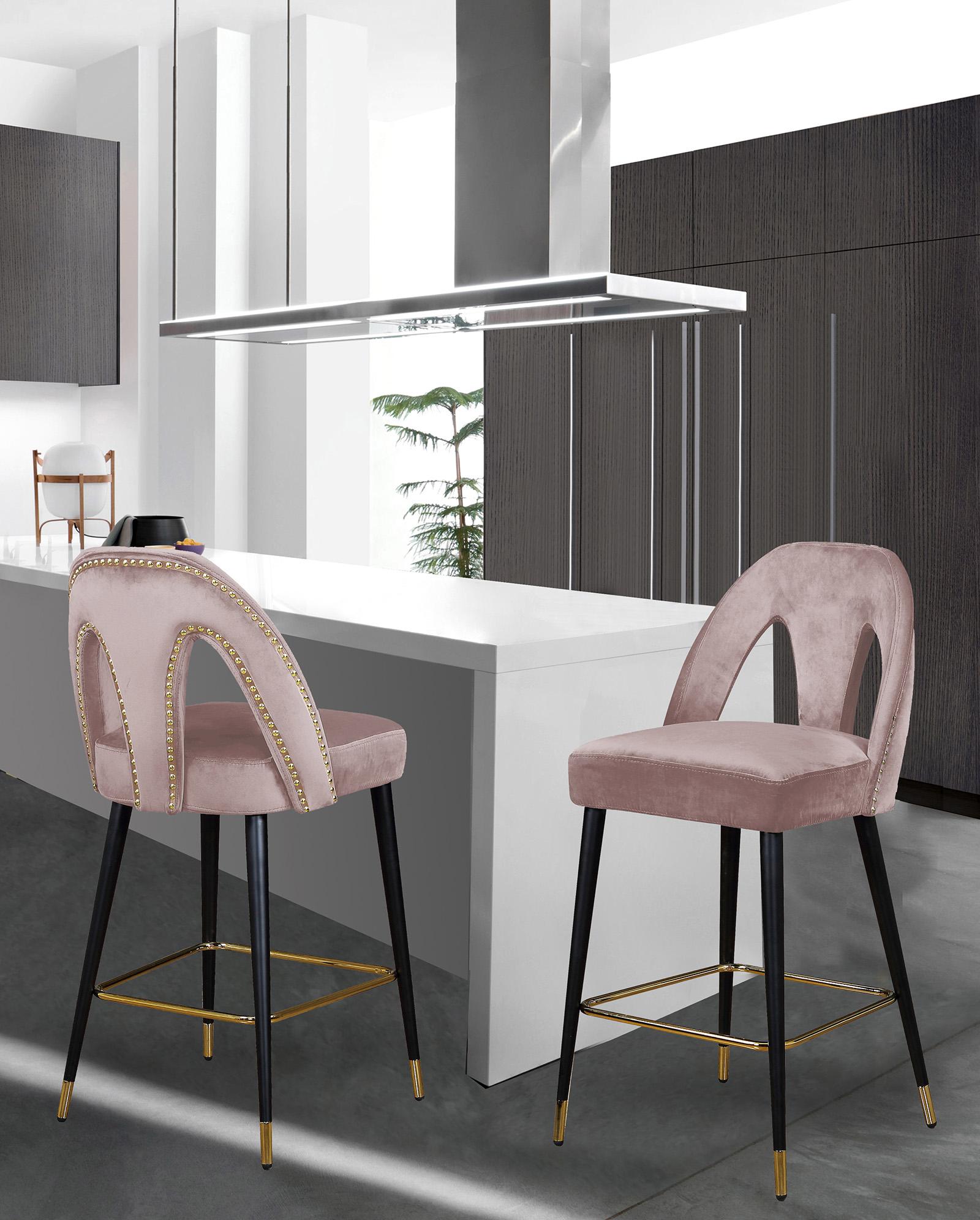 

    
Glam Pink Velvet Counter Stool Set 2Pcs AKOYA 795Pink Meridian Contemporary

