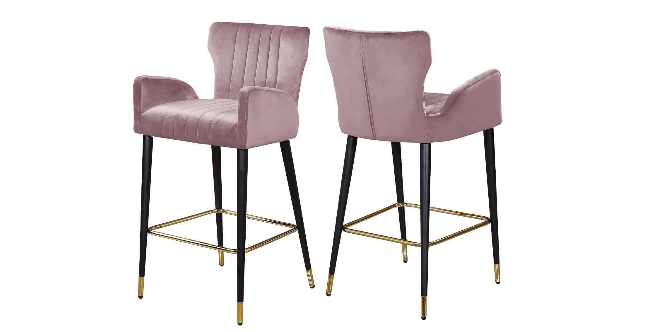 Contemporary Counter Stool Set LUXE 792Pink-C 792Pink-C-Set-2 in Pink Velvet