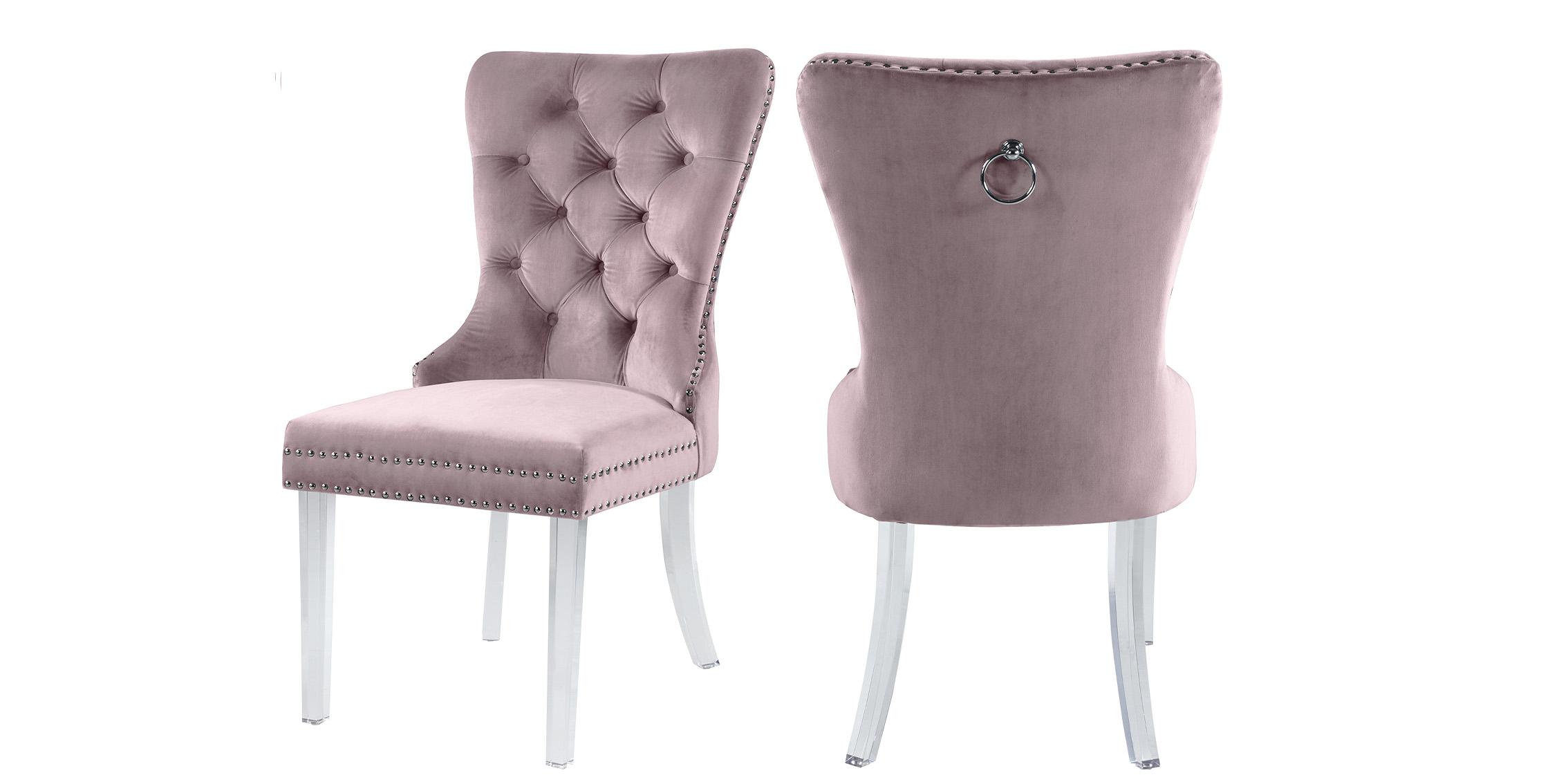 Contemporary Dining Chair Set MILEY 746Pink-C 746Pink-C-Set-2 in Pink Velvet