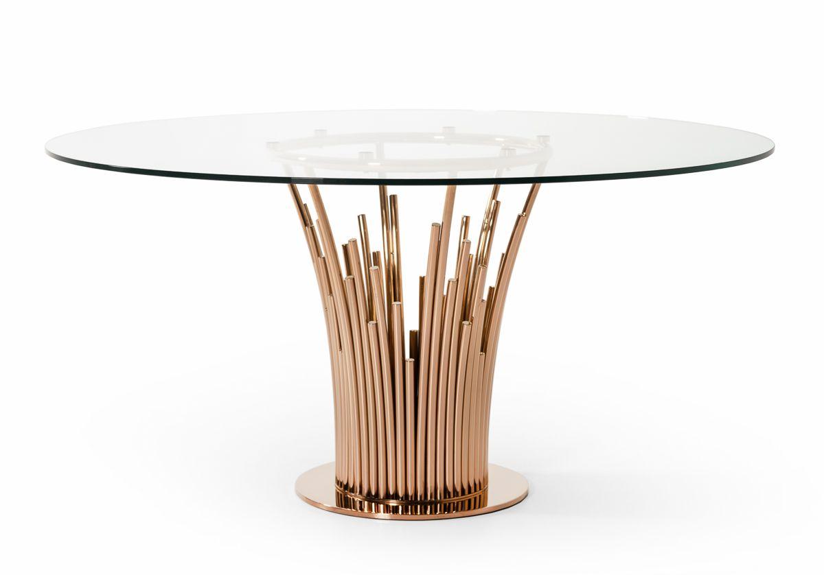 

    
Modern Round Glass & Rosegold Dining Table by VIG Modrest Paxton

