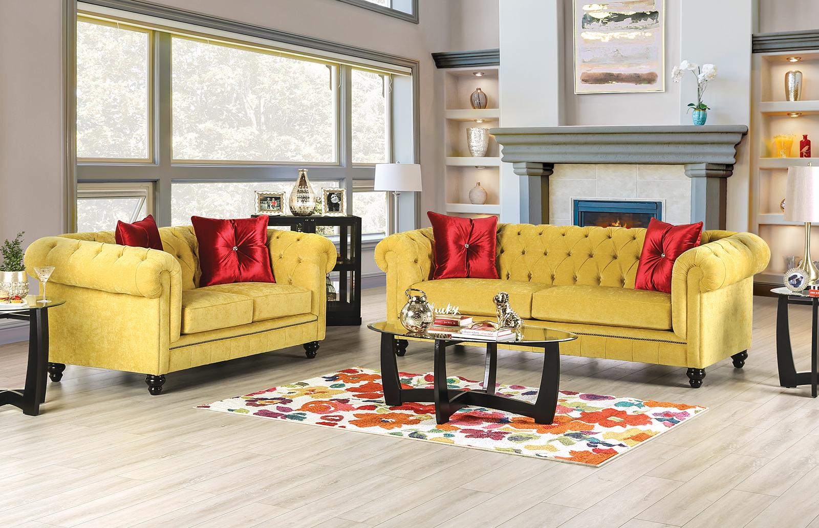 Modern Sofa and Loveseat Set SM2284-2PC Eliza SM2284-2PC in Yellow, Red Fabric