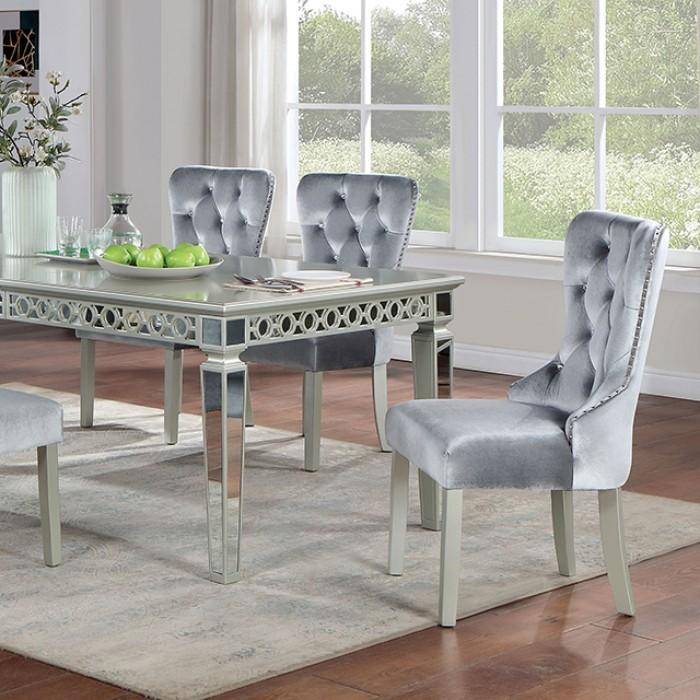 

    
Glam Silver/Dark Gray Solid Wood Dining Table Furniture of America Adalia CM3241SV-T
