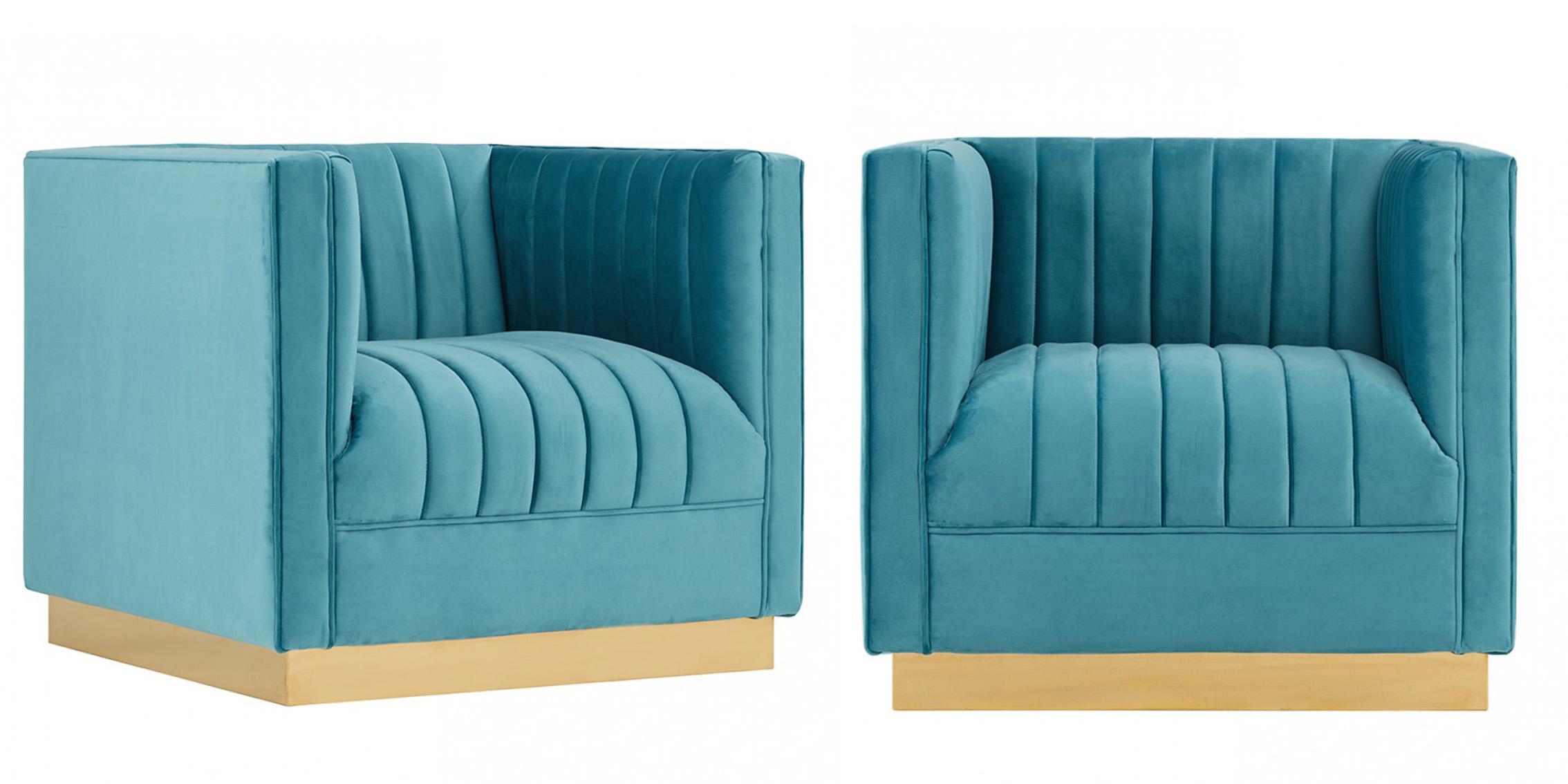 Contemporary, Modern Lounge Chair Set VGRH-RHS-AC-506-BLU-Set-2 VGRH-RHS-AC-506-BLU-Set-2 in Teal Fabric