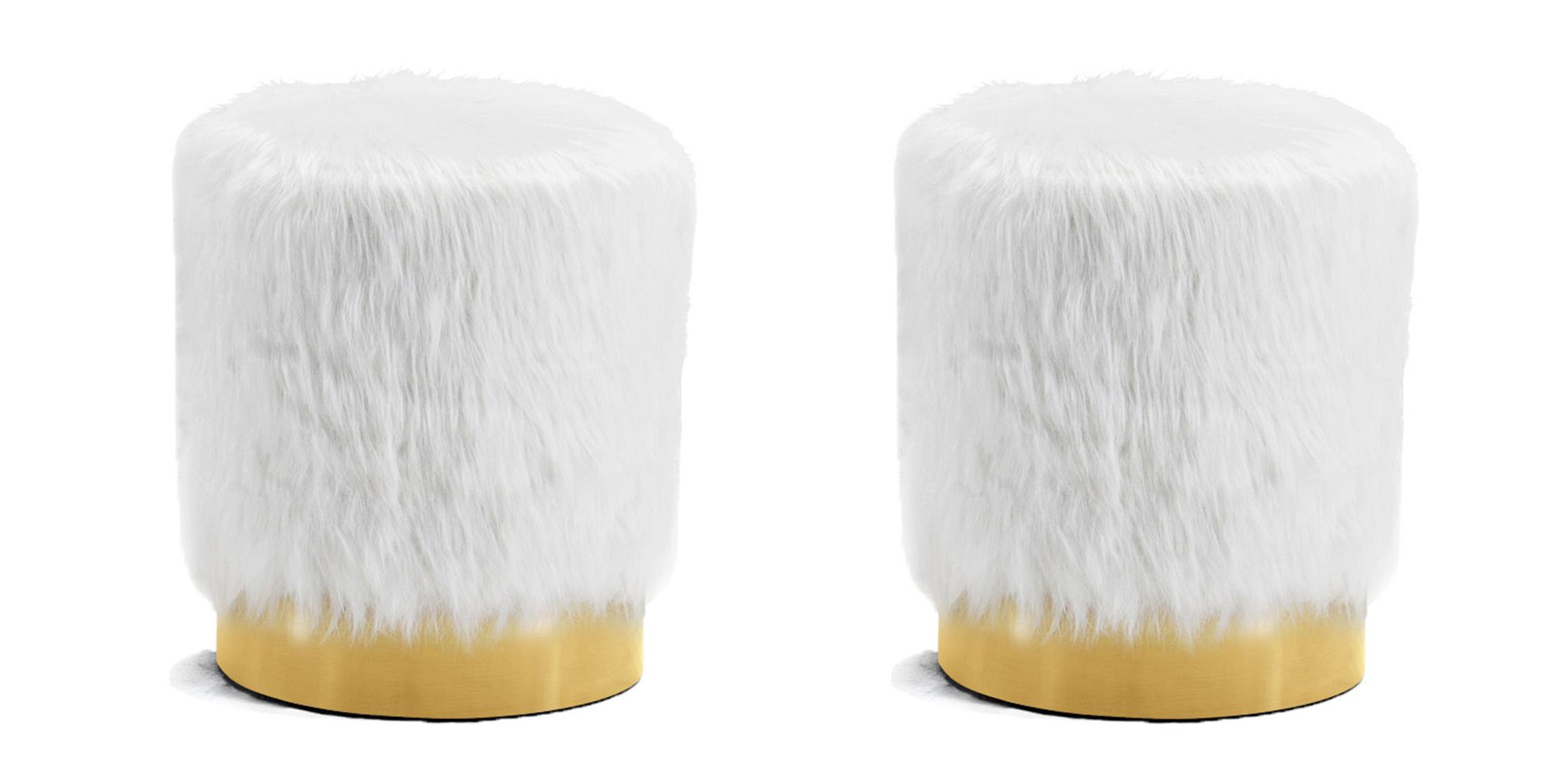 

    
Glam White Faux Fur Ottoman Set 2Pcs JOY 129White Meridian Contemporary Modern
