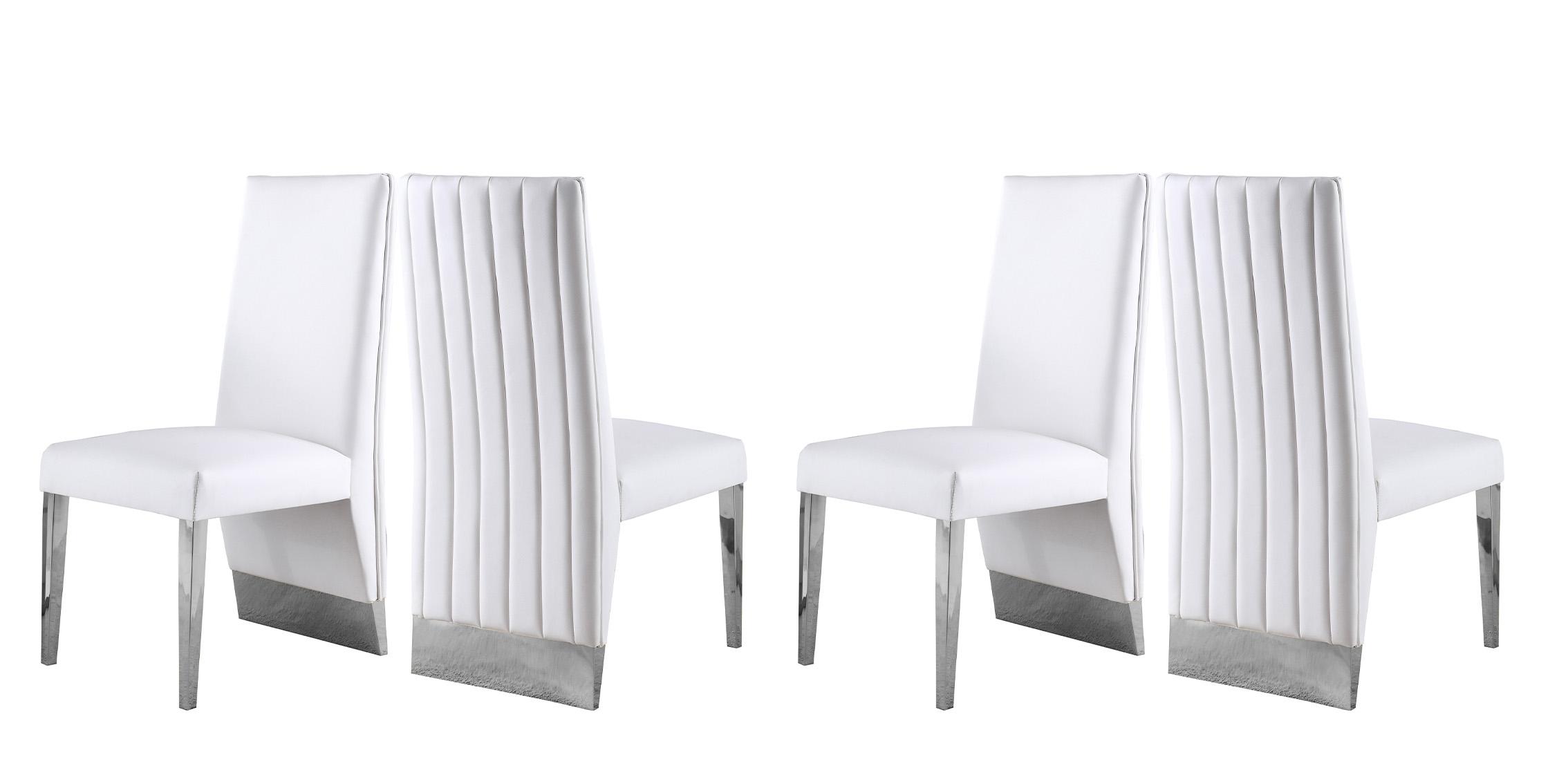 Contemporary, Modern Dining Side Chair PORSHA 750White-C 750White-C-Set-4 in Chrome, White Faux Leather