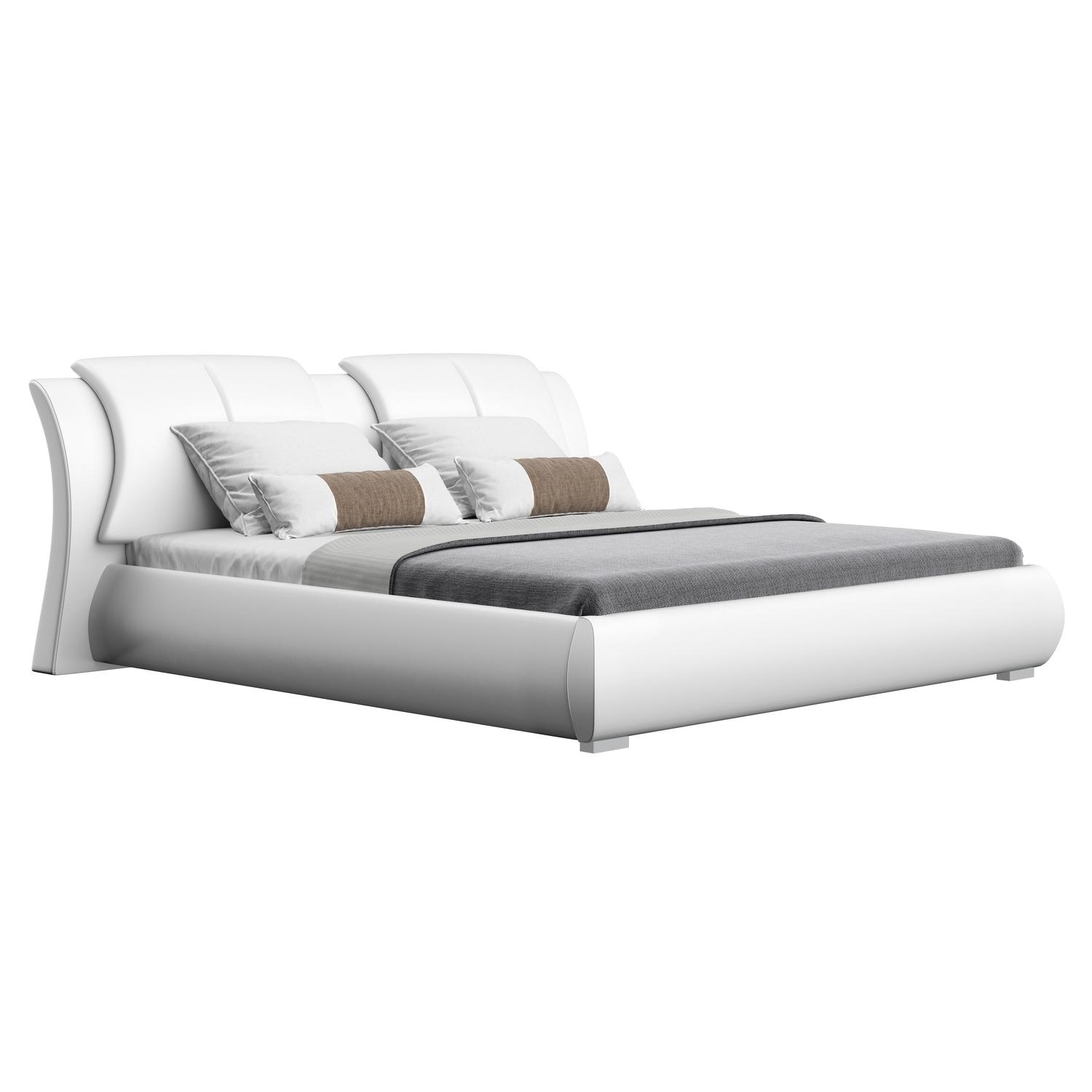 Contemporary, Modern Platform Bed 8269 8269-WH-KB in White Faux Leather