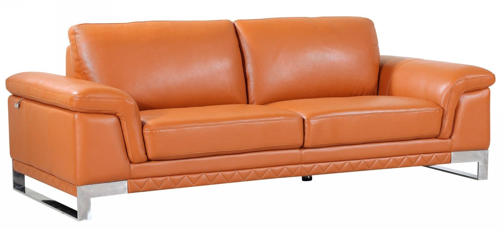 Contemporary Sofa 411 411-CAMEL-S in Camel Genuine Leather