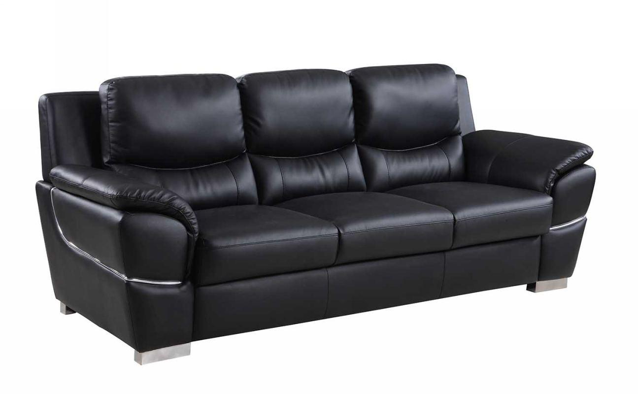 Contemporary Sofa 4572 4572-BLACK-S in Black Leather Match