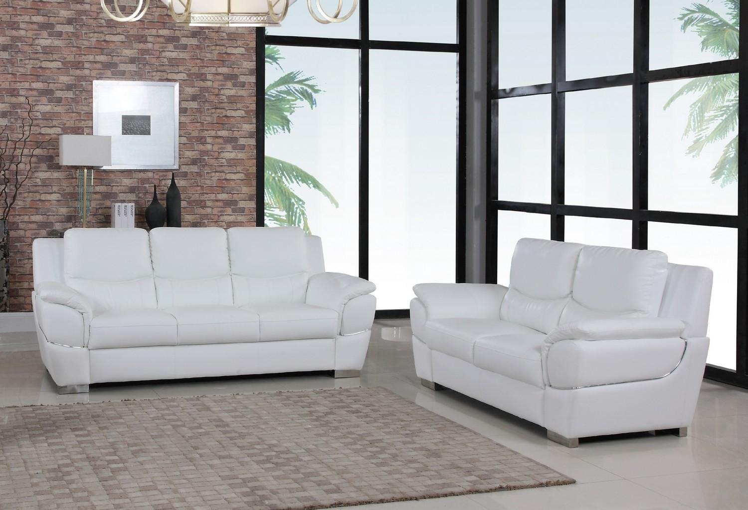 Contemporary Sofa and Loveseat Set 4572 4572-WHITE-2PC in White Leather gel match