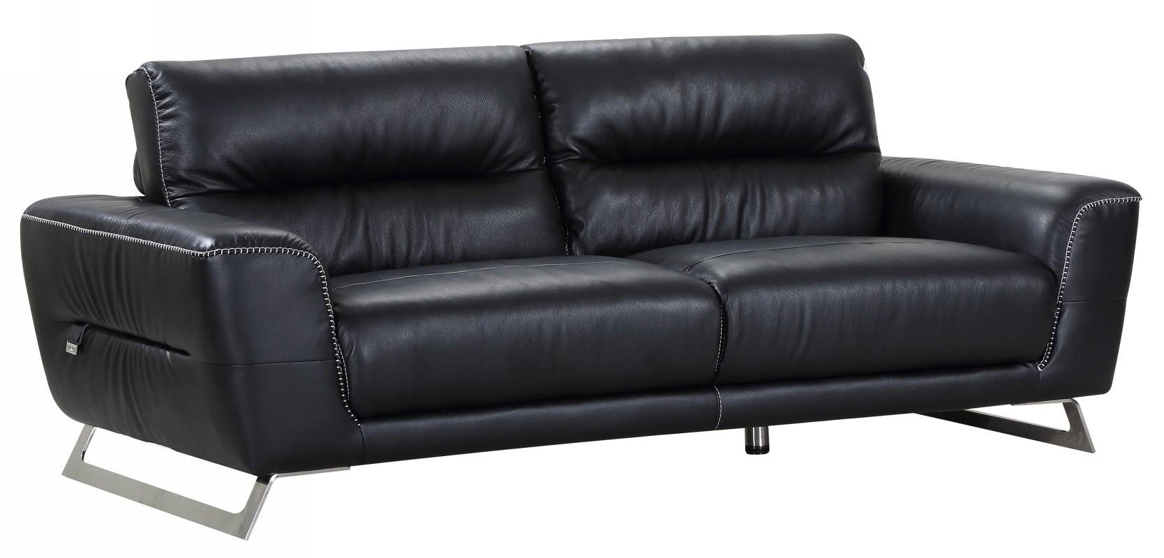 Contemporary Sofa 485 485-BLACK-S in Black Genuine Leather