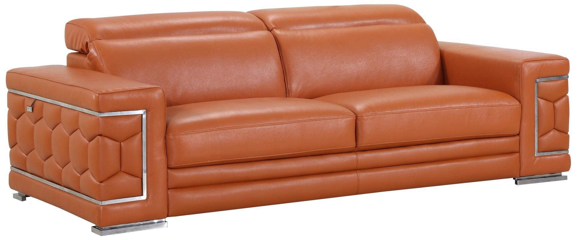 Contemporary Sofa 692 692-CAMEL-S in Camel Genuine Leather
