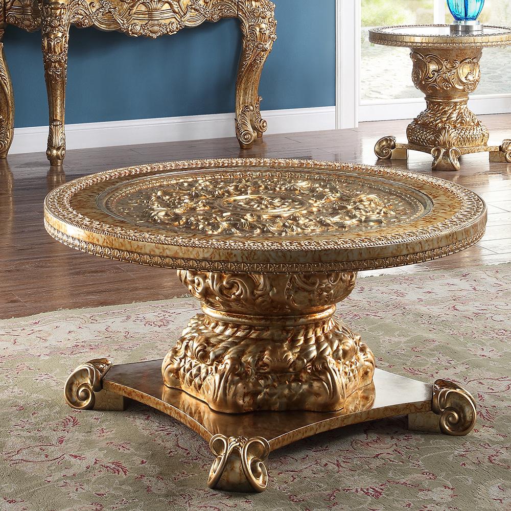 

    
Gold Finish Coffee Table Set 3Pcs Traditional Homey Design HD-328G
