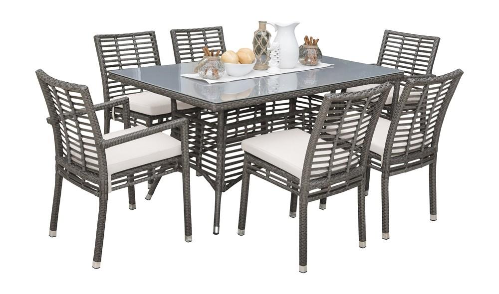 Modern Outdoor Dining Set Graphite PJO-1601-GRY-7DA in Gray, Beige Fabric