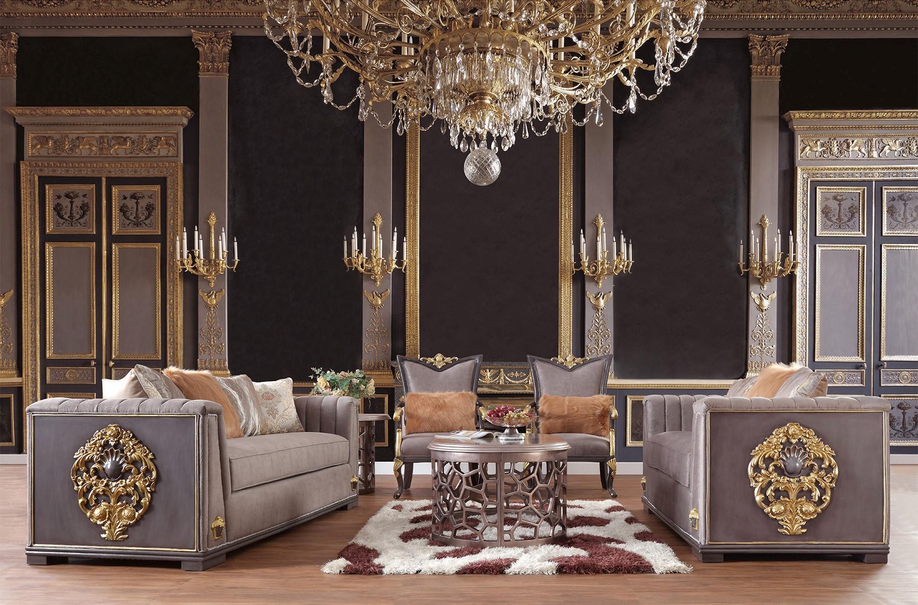 

    
Dark Gray Pearl Fabric & Gold Finish Sofa Set 3Pcs Traditional Homey Design HD-6024-1
