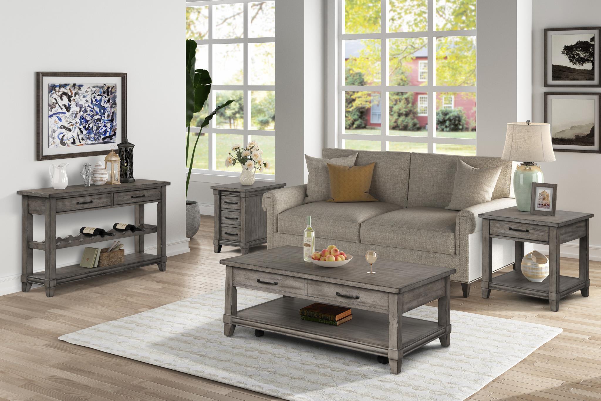 

    
Gray Oak Coffee Table by Bernards Furniture Rustic 1284-001
