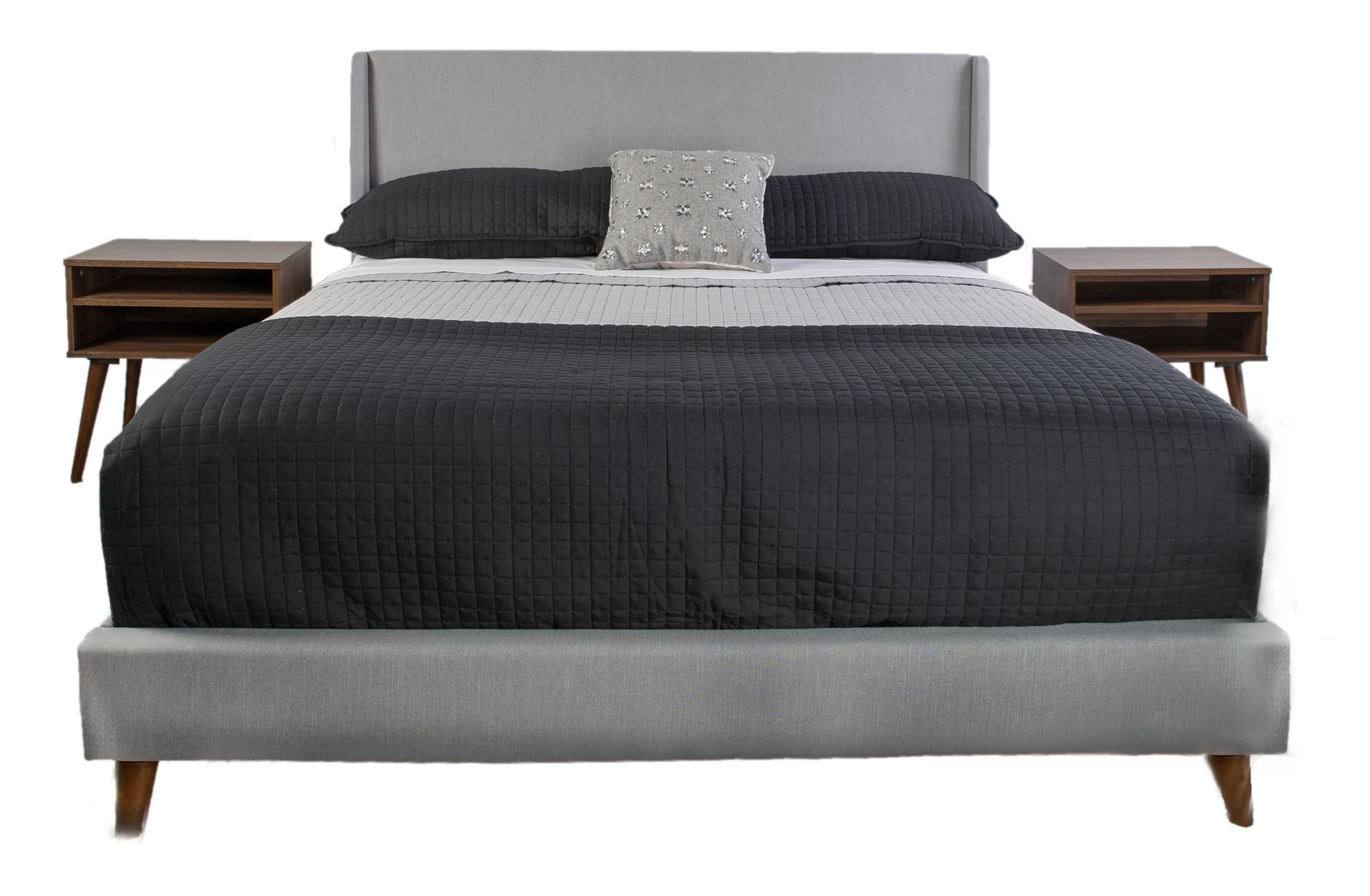 Modern, Transitional Bed and 2 Nightstands Set Maddison 1182DS-105 1182DS-105HQN-3pcs in Gray Velvet