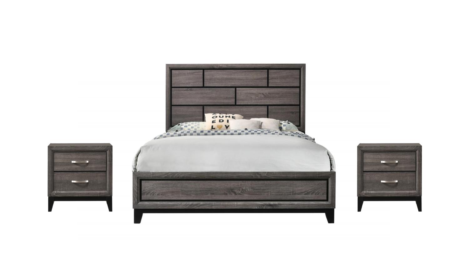 Contemporary, Simple Panel Bedroom Set Akerson B4620-Q-Bed-3pcs in Gray 