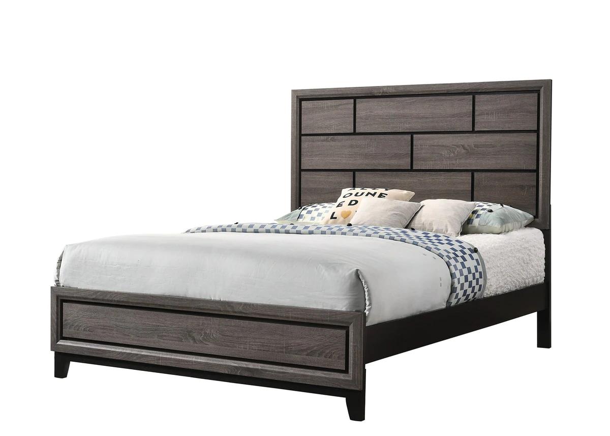 Contemporary, Simple Panel Bed Akerson B4620-Q-Bed in Gray 