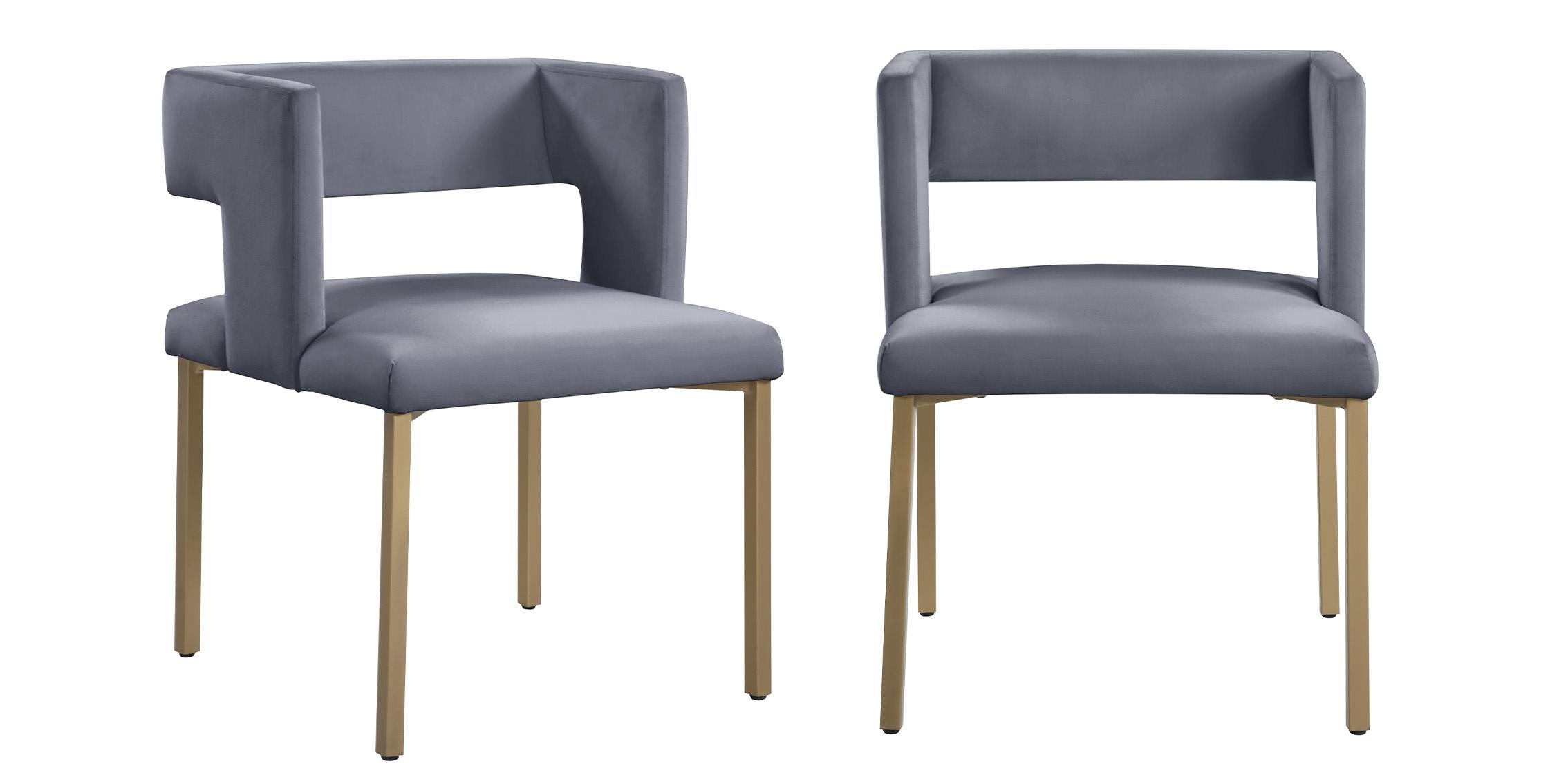 

    
Gray Velvet & Brushed Gold Dining Chair Set 2P CALEB 967Grey-C Meridian Modern
