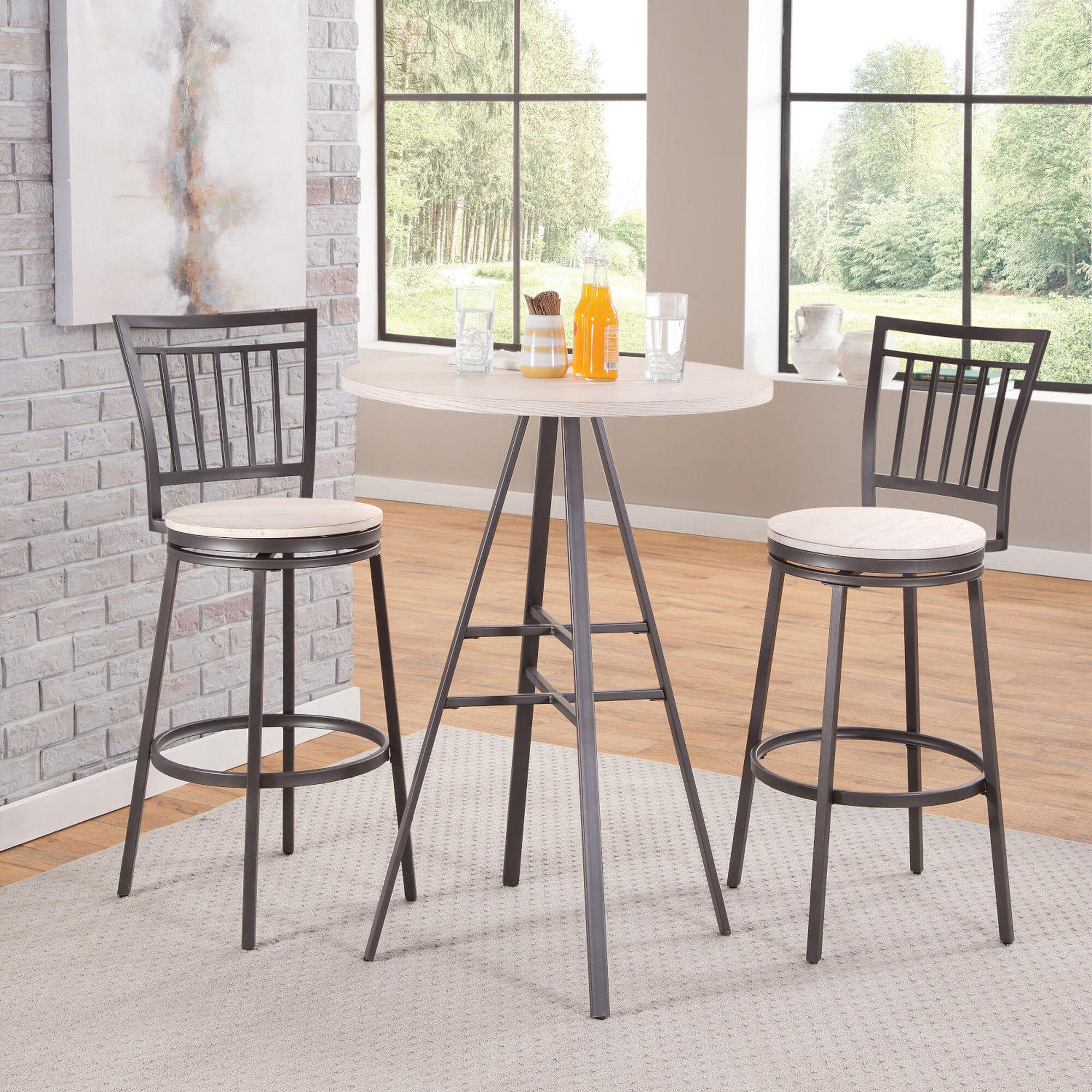

    
Gray & Whitewashed Wood Top Pub Height Table Set 3Pcs JACEY American Woodcrafters
