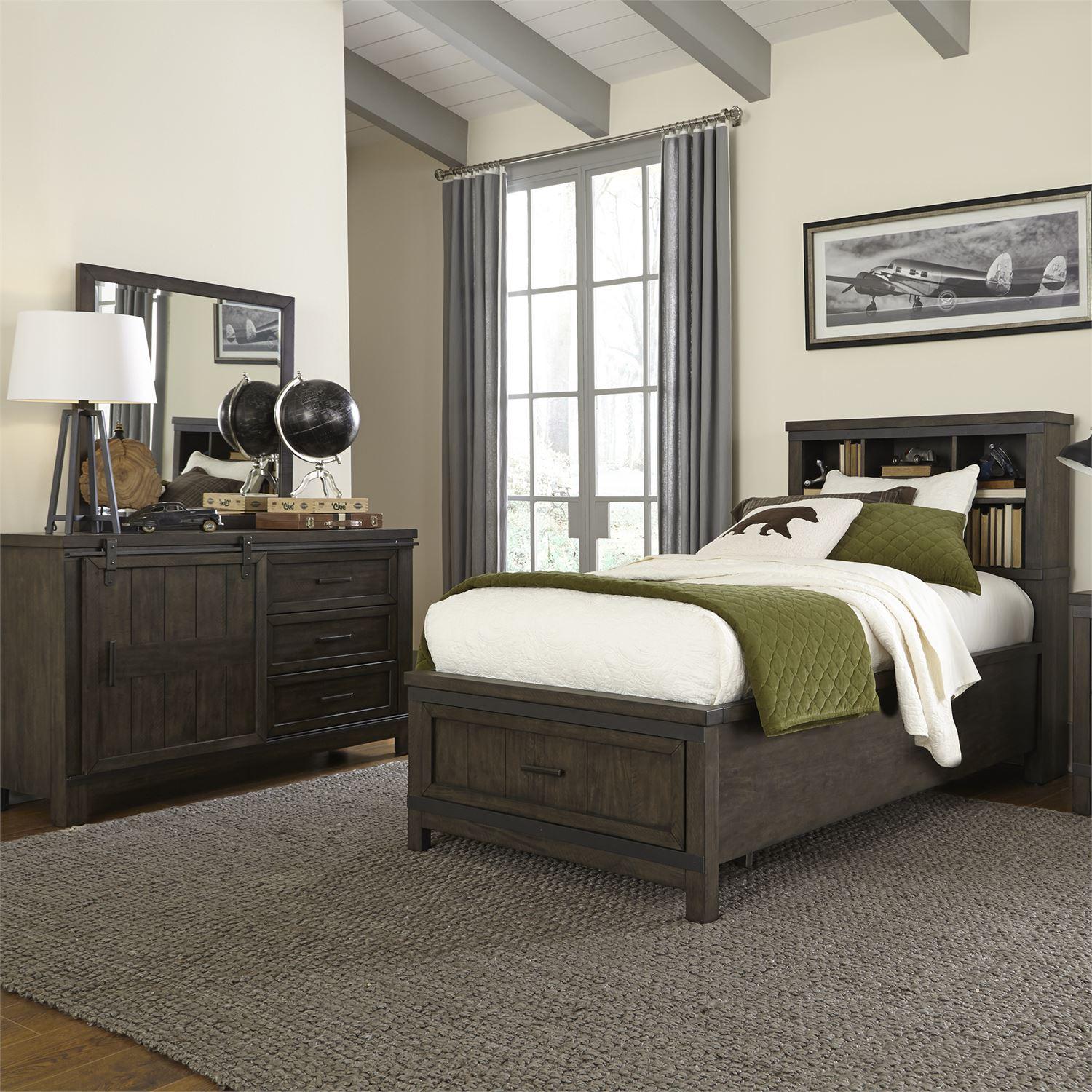 

    
Rustic Gray Twin Bookcase Bed Set 3 Thornwood Hills (759-YBR) Liberty Furniture
