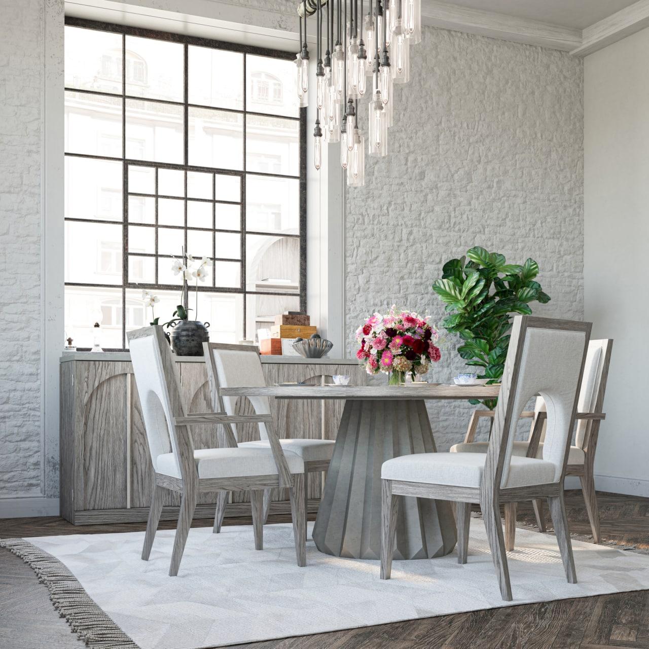 

                    
Buy Gray Wood & White Fabric Dining Room Arm Chairs Set by A.R.T. Furniture Vault
