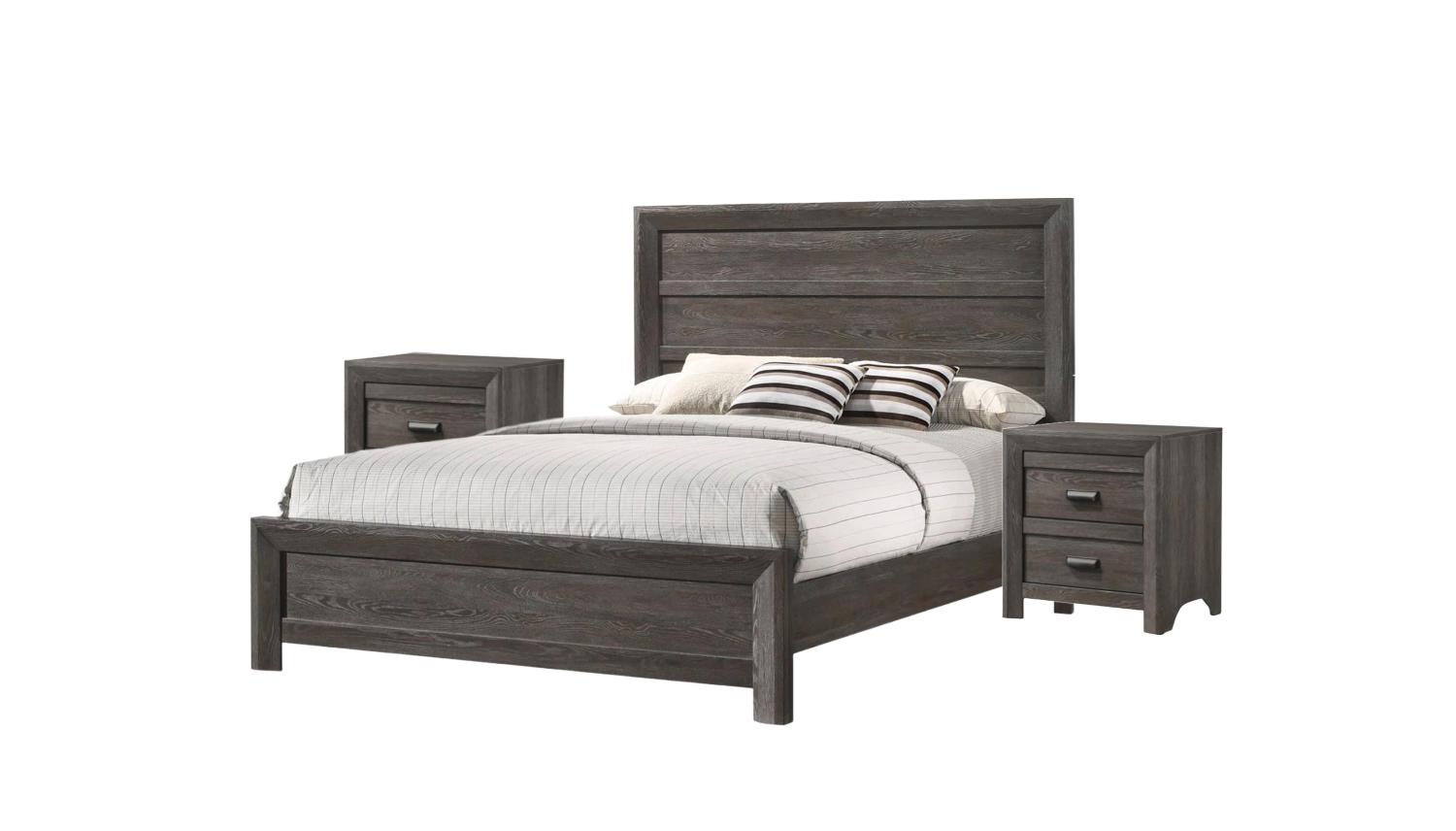 Contemporary, Rustic Panel Bedroom Set Adalaide B6700-F-Bed-3pcs in Grayish Brown 
