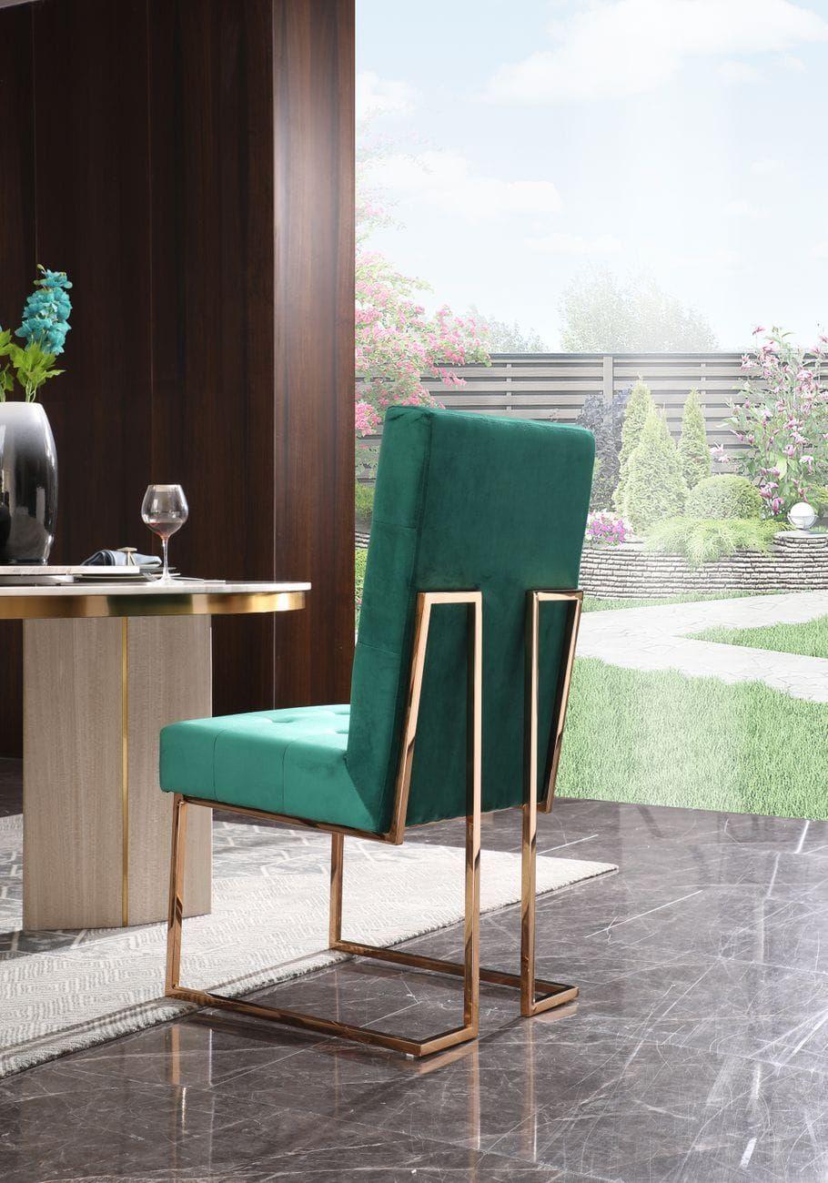 

    
 Shop  Green Fabric & Rosegold Steel Dining Chair Set by VIG Modrest Legend

