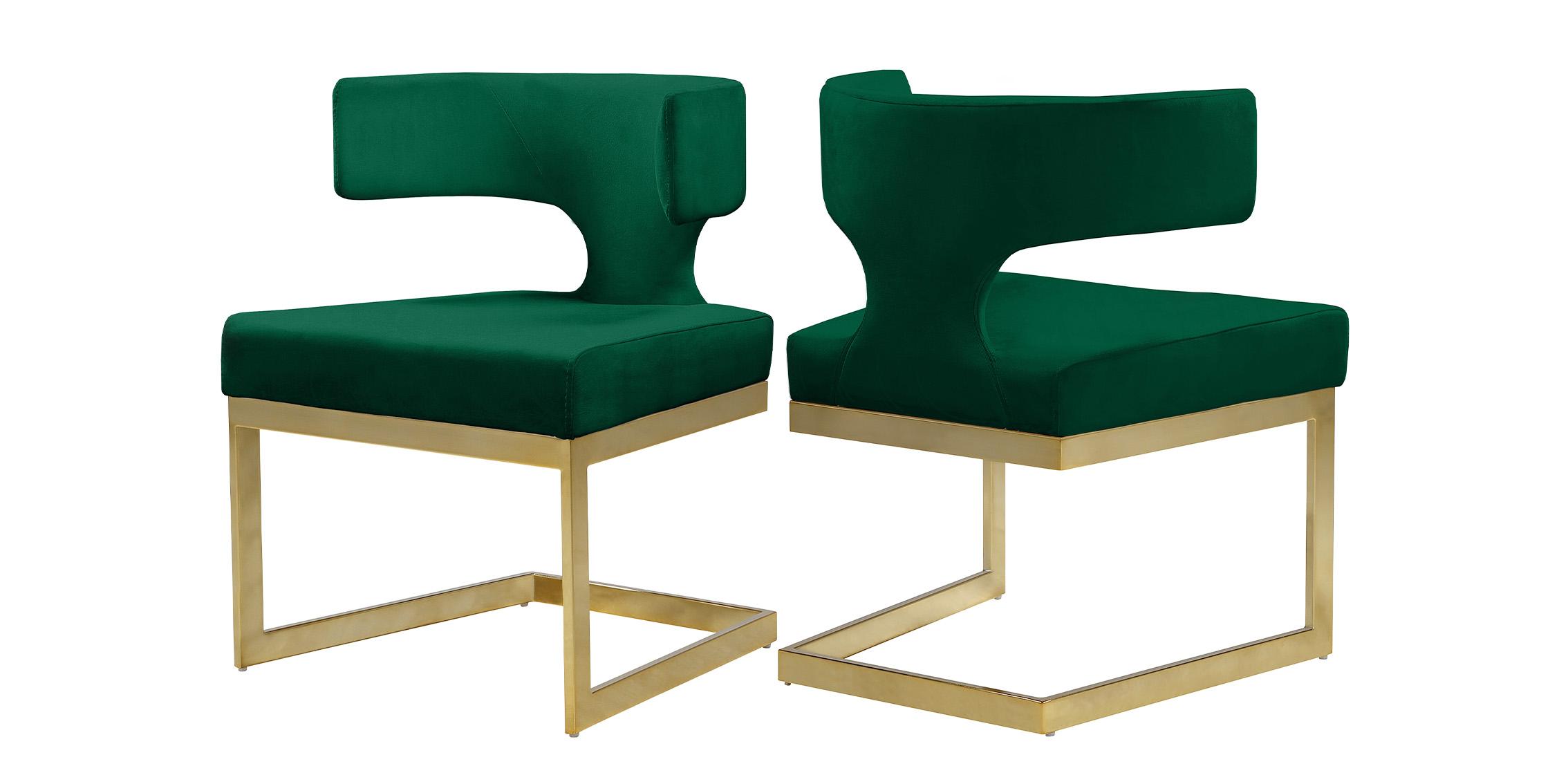 Contemporary Dining Chair Set ALEXANDRA 953Green-C 953Green-C-Set-2 in Green, Gold Velvet