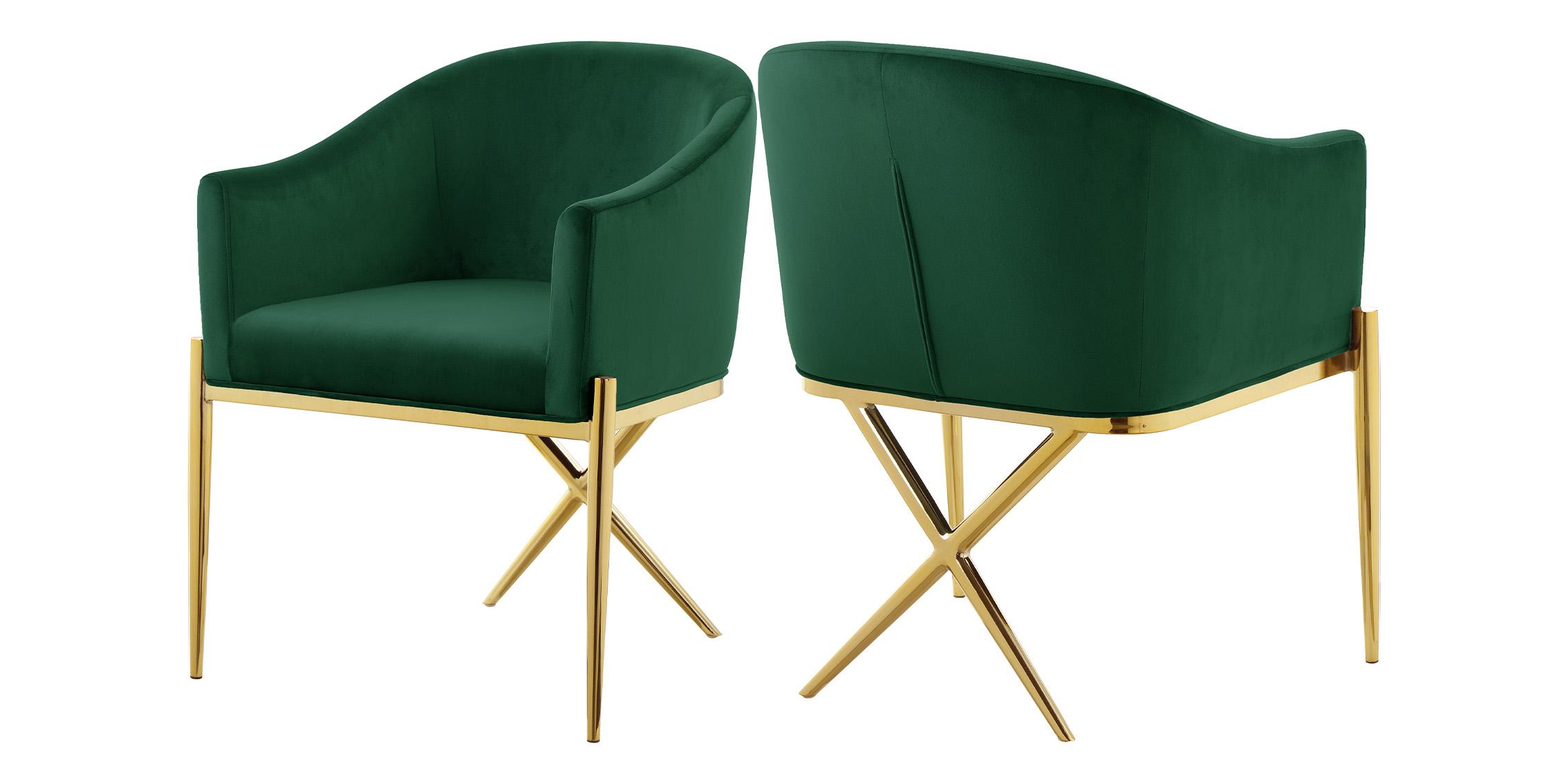 Contemporary Dining Chair Set XAVIER 763Green 763Green-C-Set-2 in Green, Gold Velvet