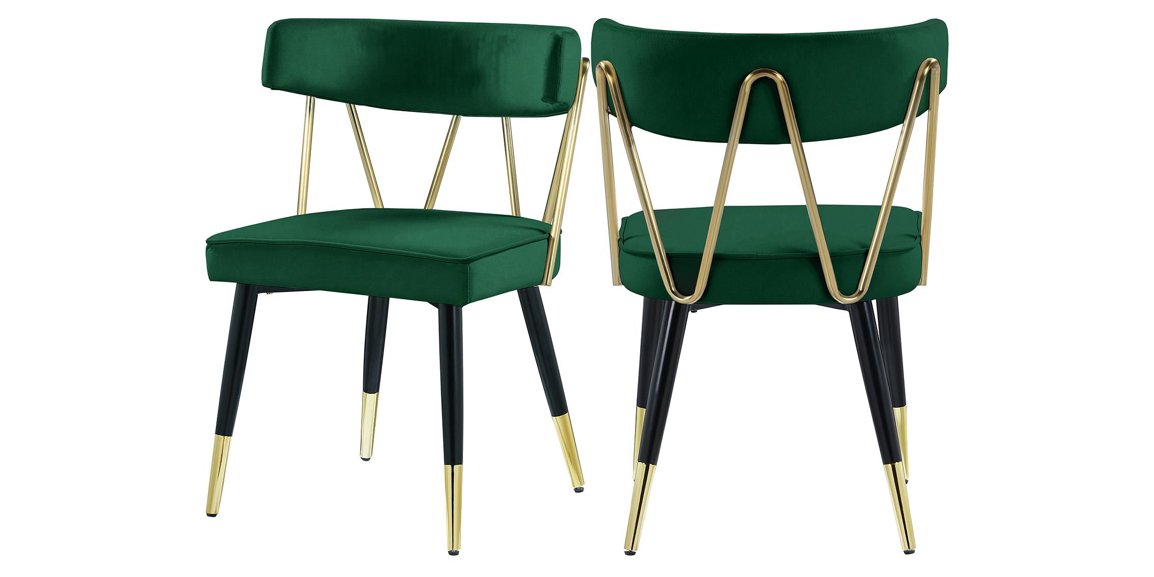 Contemporary Dining Chair Set RHEINGOLD 854Green-C 854Green-C in Green, Gold Velvet