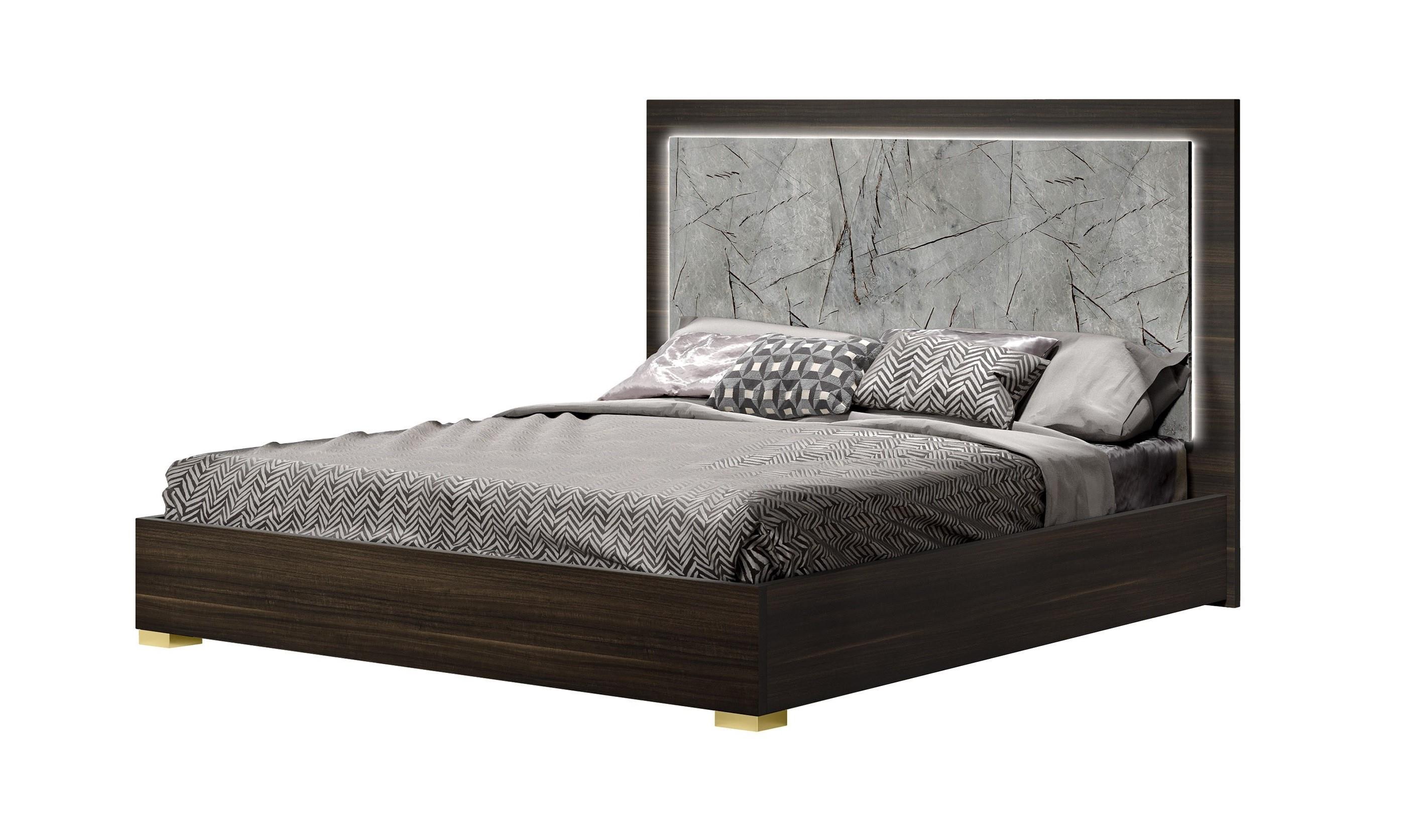 Contemporary, Modern Platform Bed Travertine 18772-K in Gray, Brown 