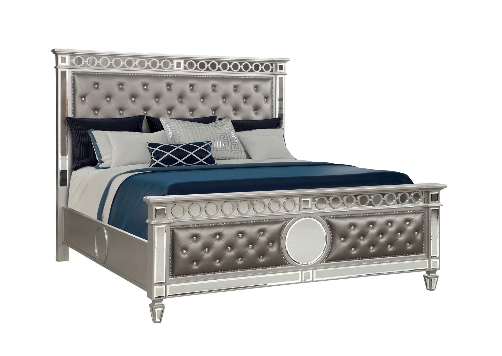 

    
Grey Silver & Mirror Accents Tufted King Bed Symphony Galaxy Home Contemporary
