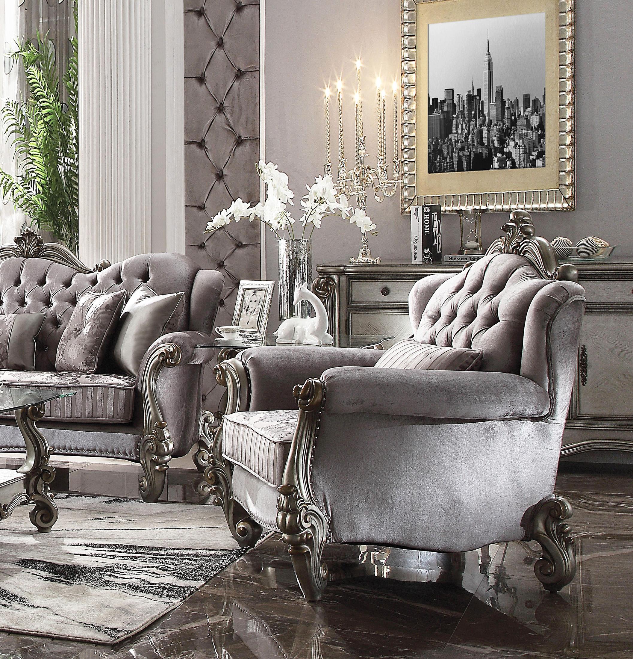 

    
Grey Velvet & Antique Platinum Armchair Vintage Traditional Versailles 56842 Acme
