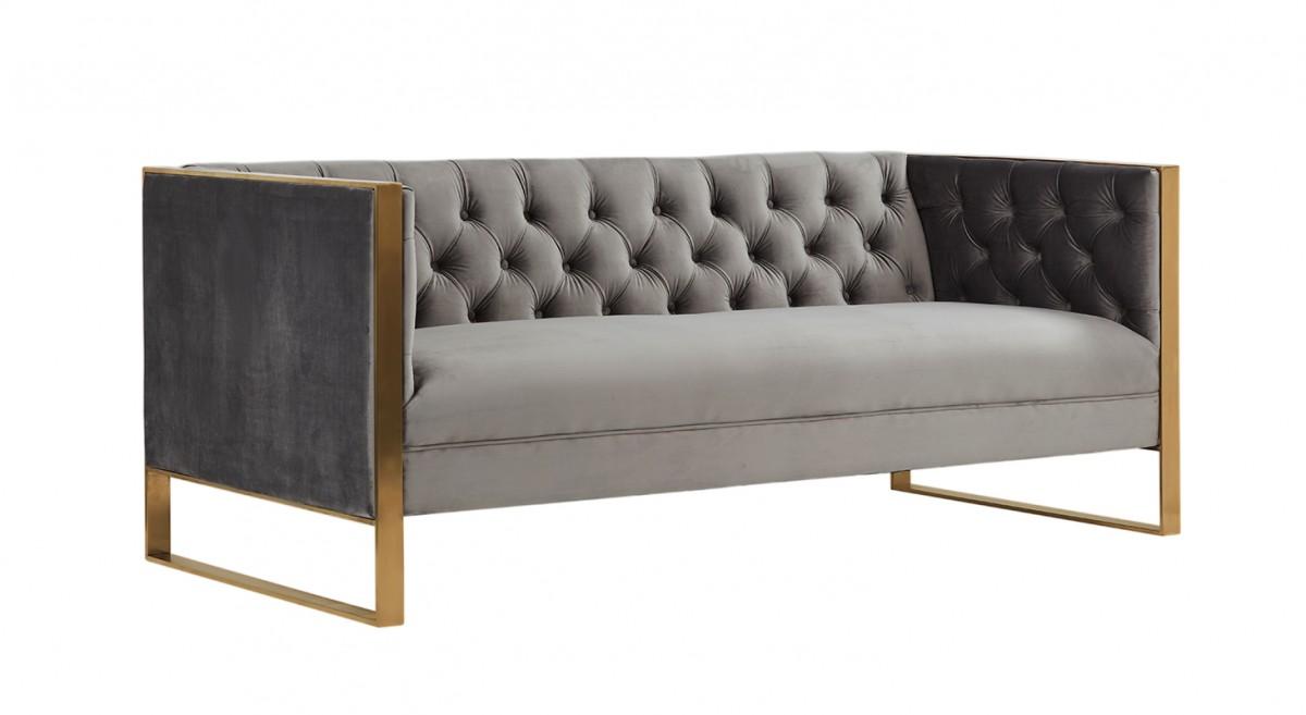 Contemporary, Modern Sofa Divani Casa Carlos VGRH-SF-311-T-GRY in Gray, Gold Fabric