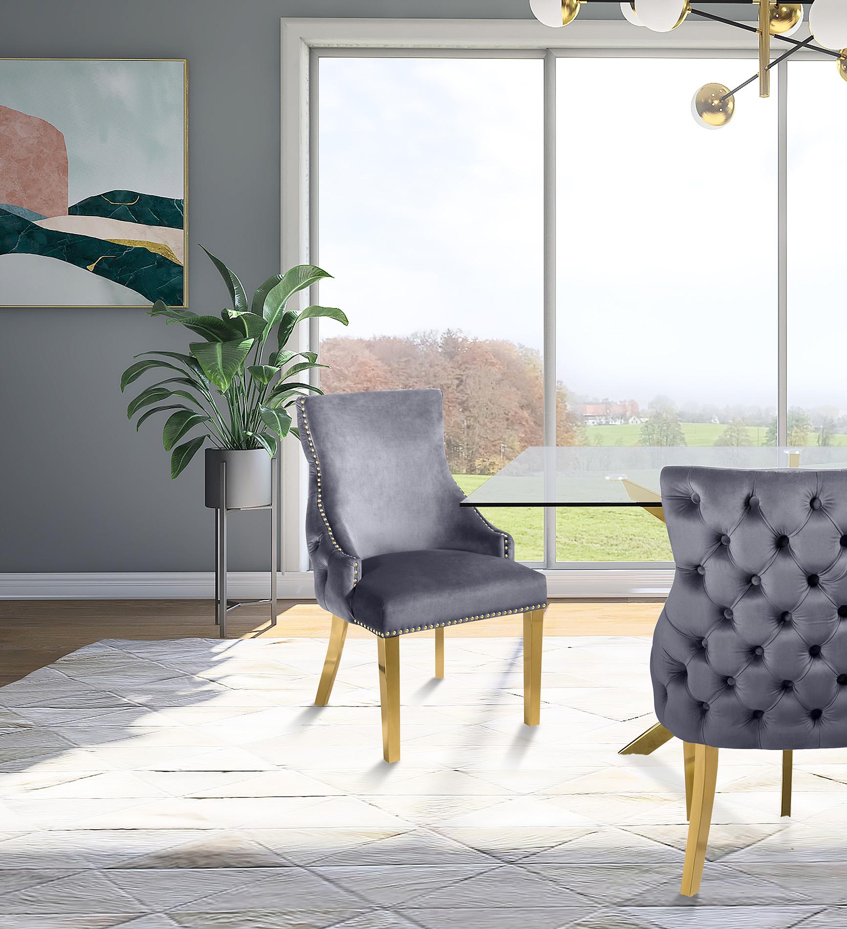 

    
Grey Velvet Tufted Dining Chair Set 2Pcs TUFT 730Grey-C Meridian Contemporary
